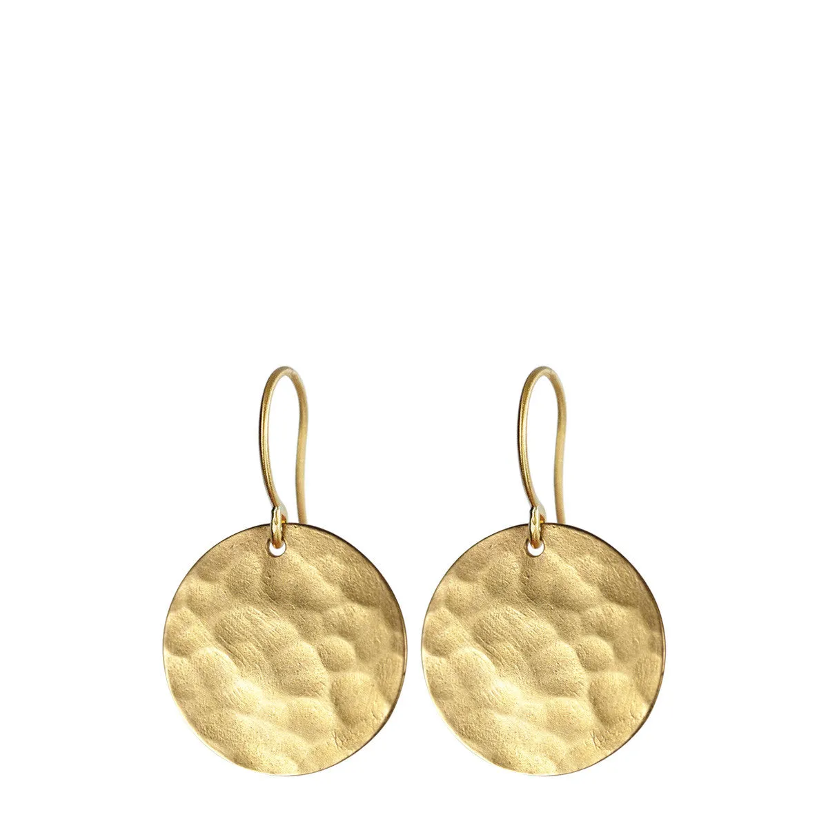18K Gold Medium Hammered Disc Earrings