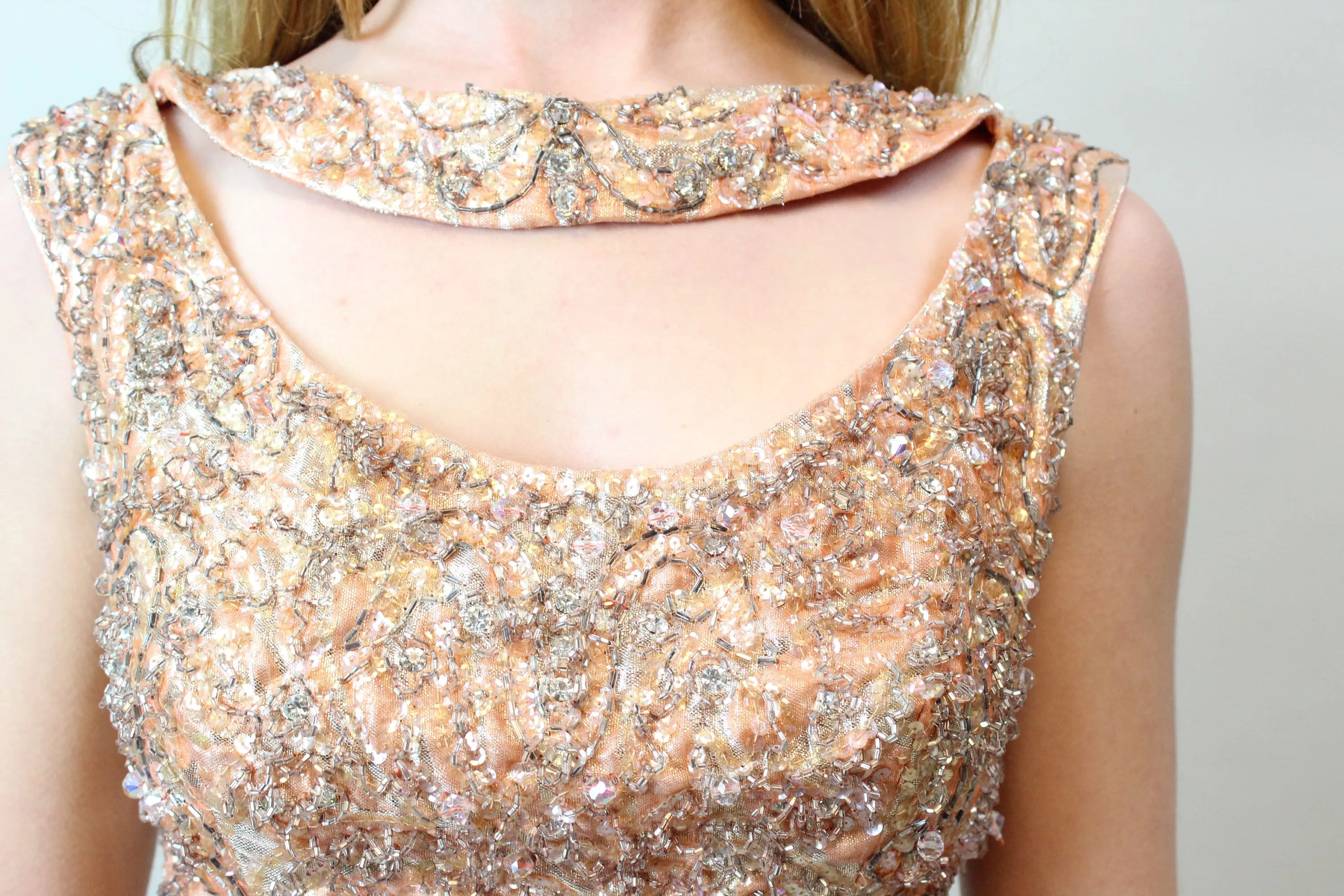1960s CORAL GEM beaded silk chiffon dress xs | new spring summer