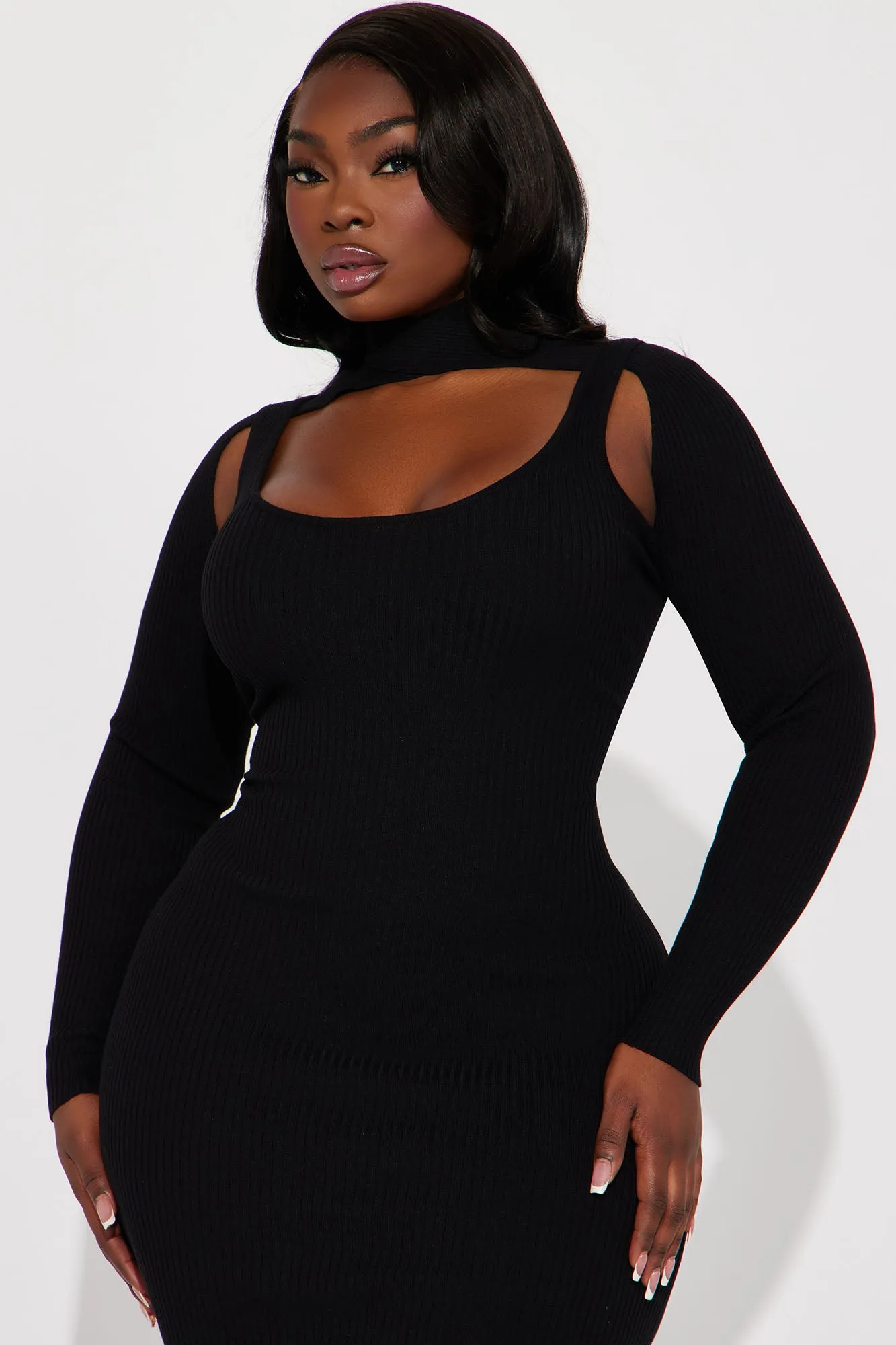 Alex Sweater Midi Dress - Black