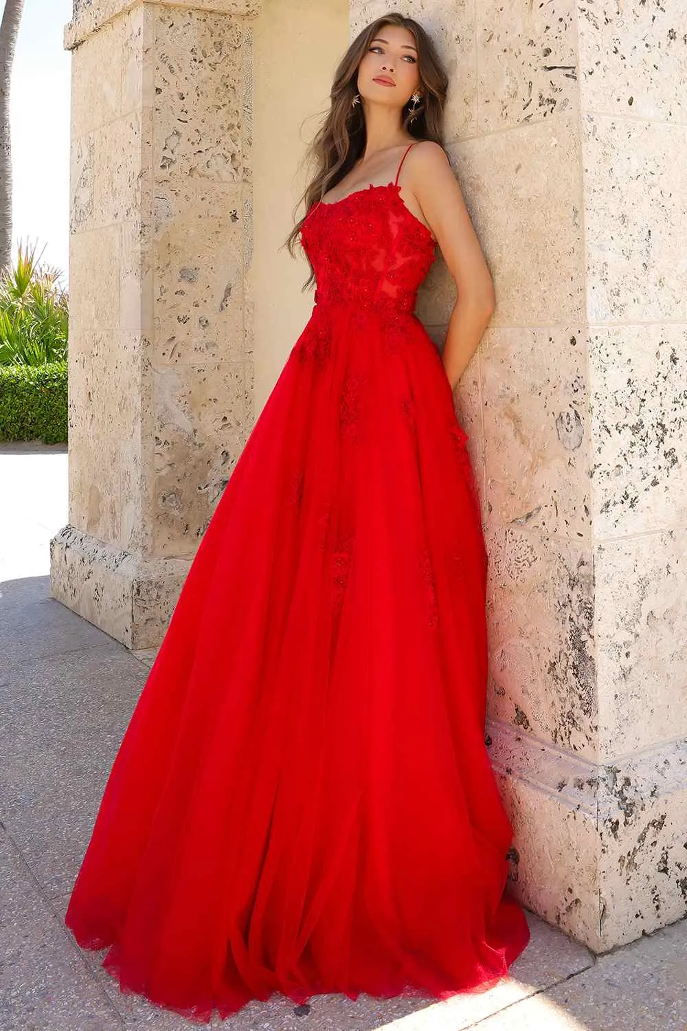 Amelia Couture 7035 Floor Length A-Line Ballgown 3D Flower Applique