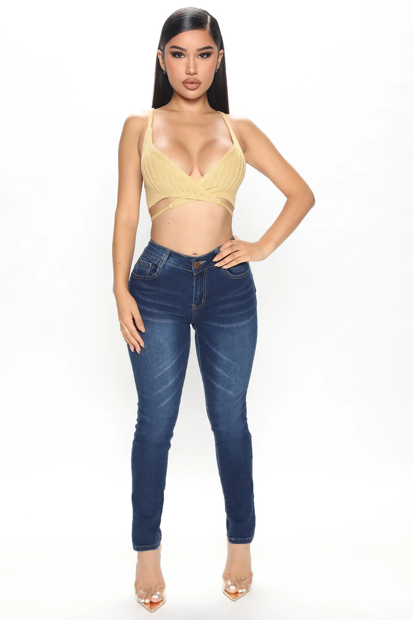 Amie Surplice Wrap Sweater Tank - Gold