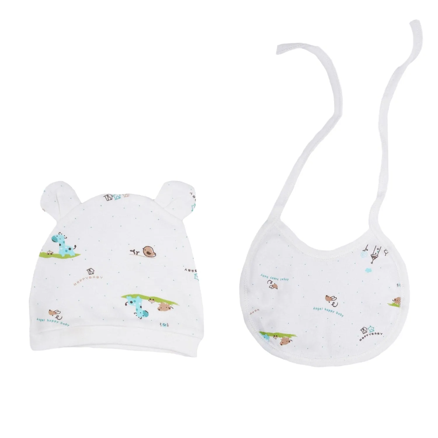 Baby Moo Animal Print Cap Bib Pyjamas 5 Pcs Clothing Gift Set - Blue
