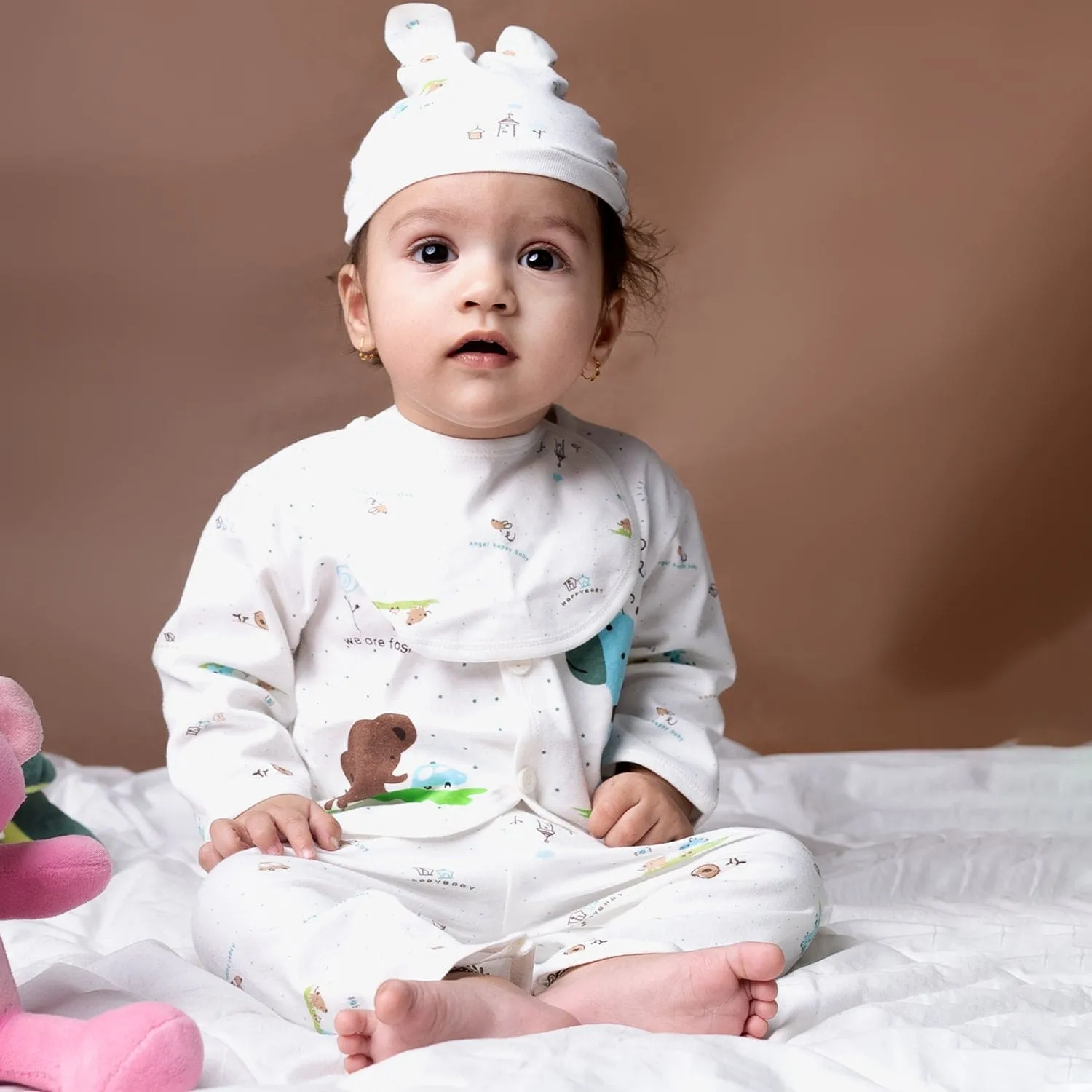 Baby Moo Animal Print Cap Bib Pyjamas 5 Pcs Clothing Gift Set - Blue