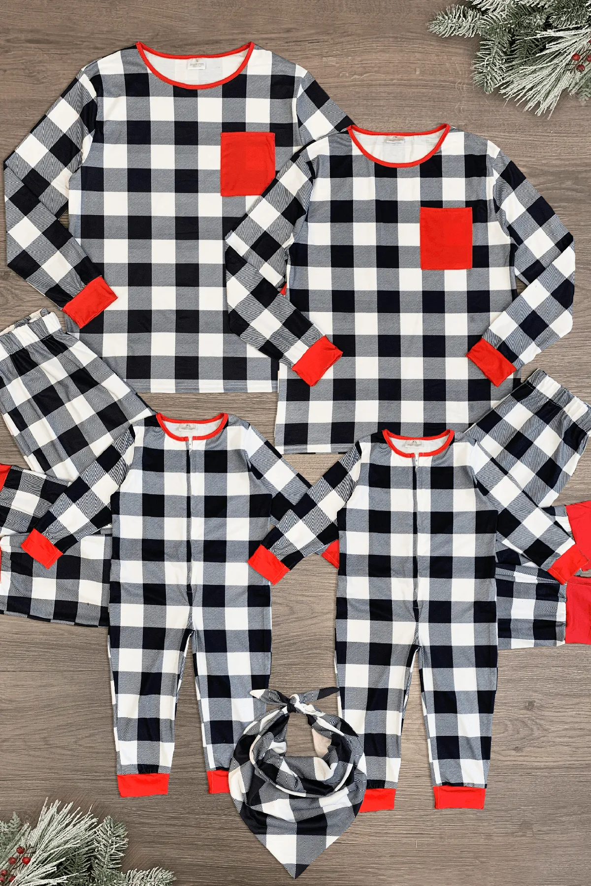 Black & White Buffalo Plaid Pajamas - AND PET BANDANA!