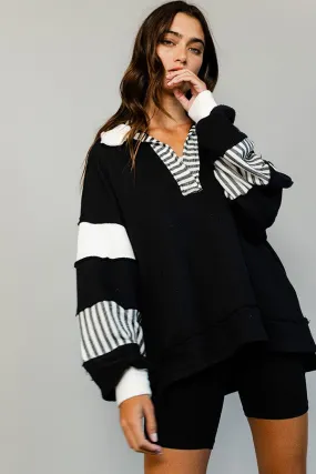 BucketList French Terry Color Block Tunic Top in Black/Ivory