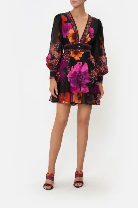BUTTON FRONT FRILL DRESS MIDNIGHT POPPY