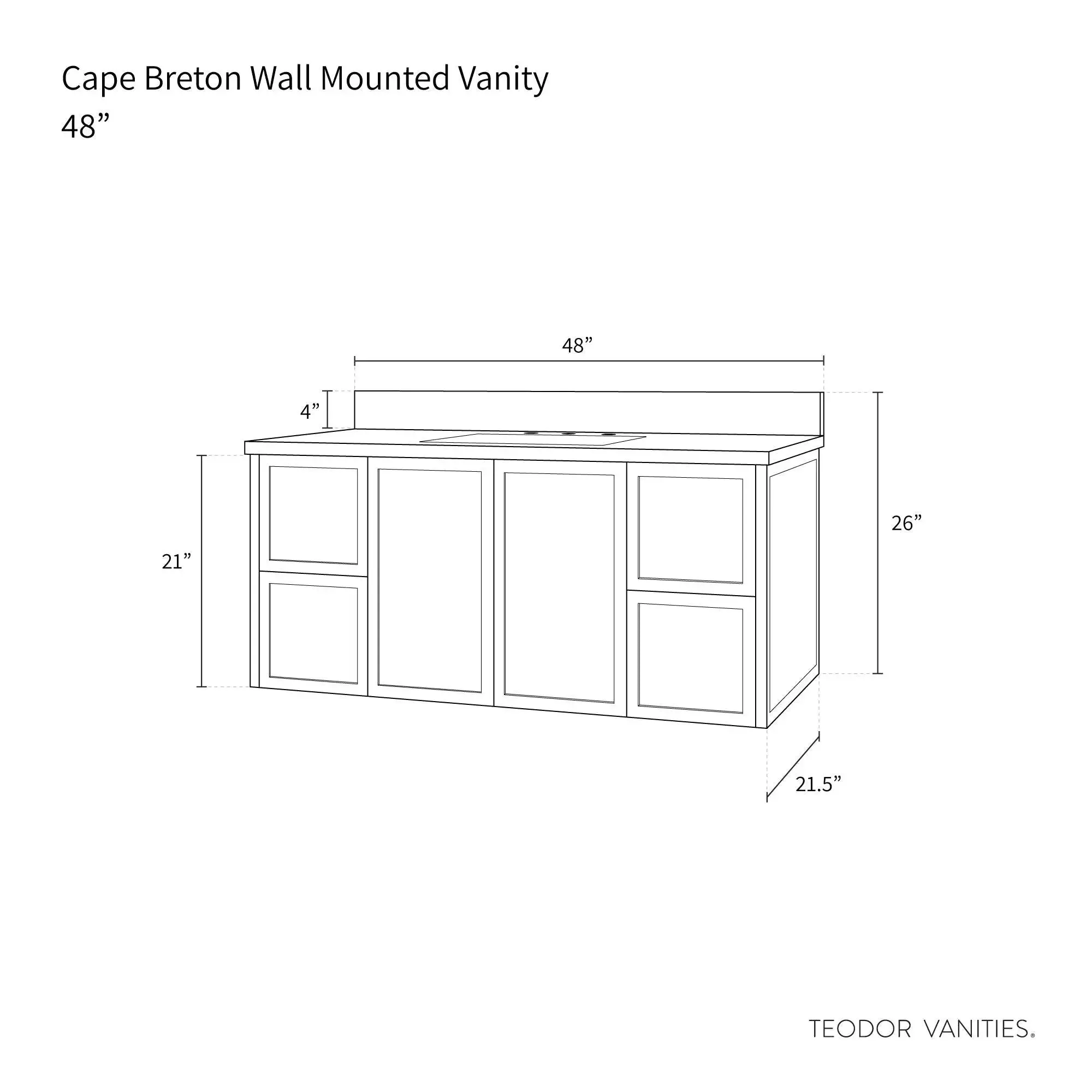 Cape Breton 48" Wall Mount Blackened Oak Bathroom Vanity