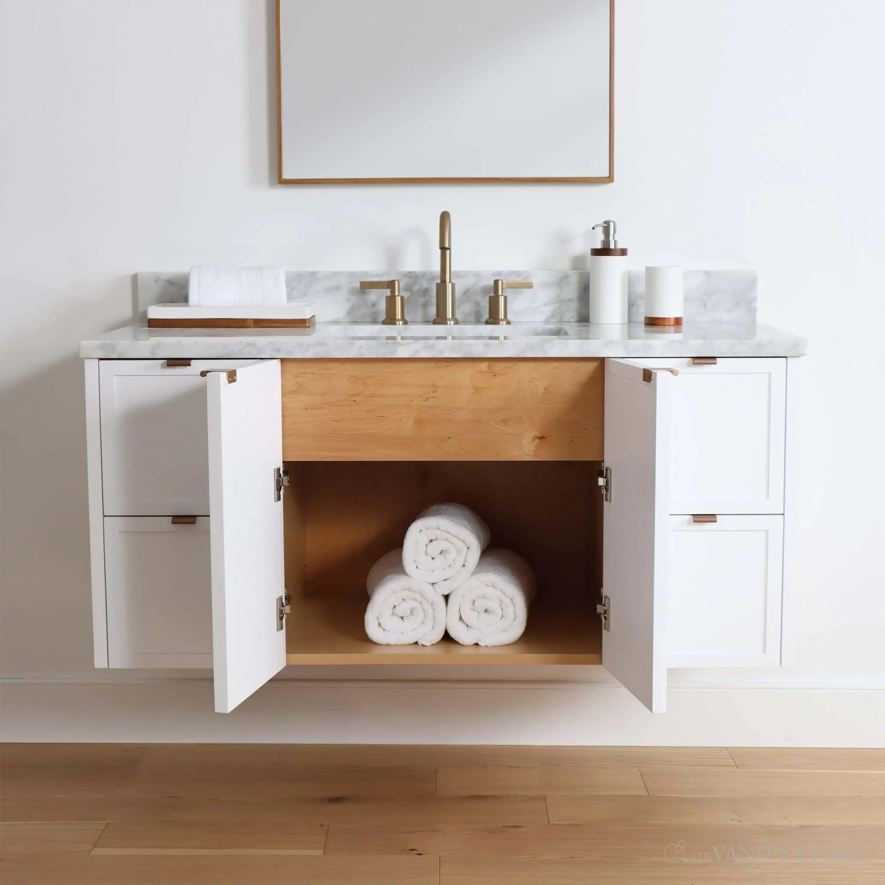 Cape Breton 48" Wall Mount Satin White Bathroom Vanity