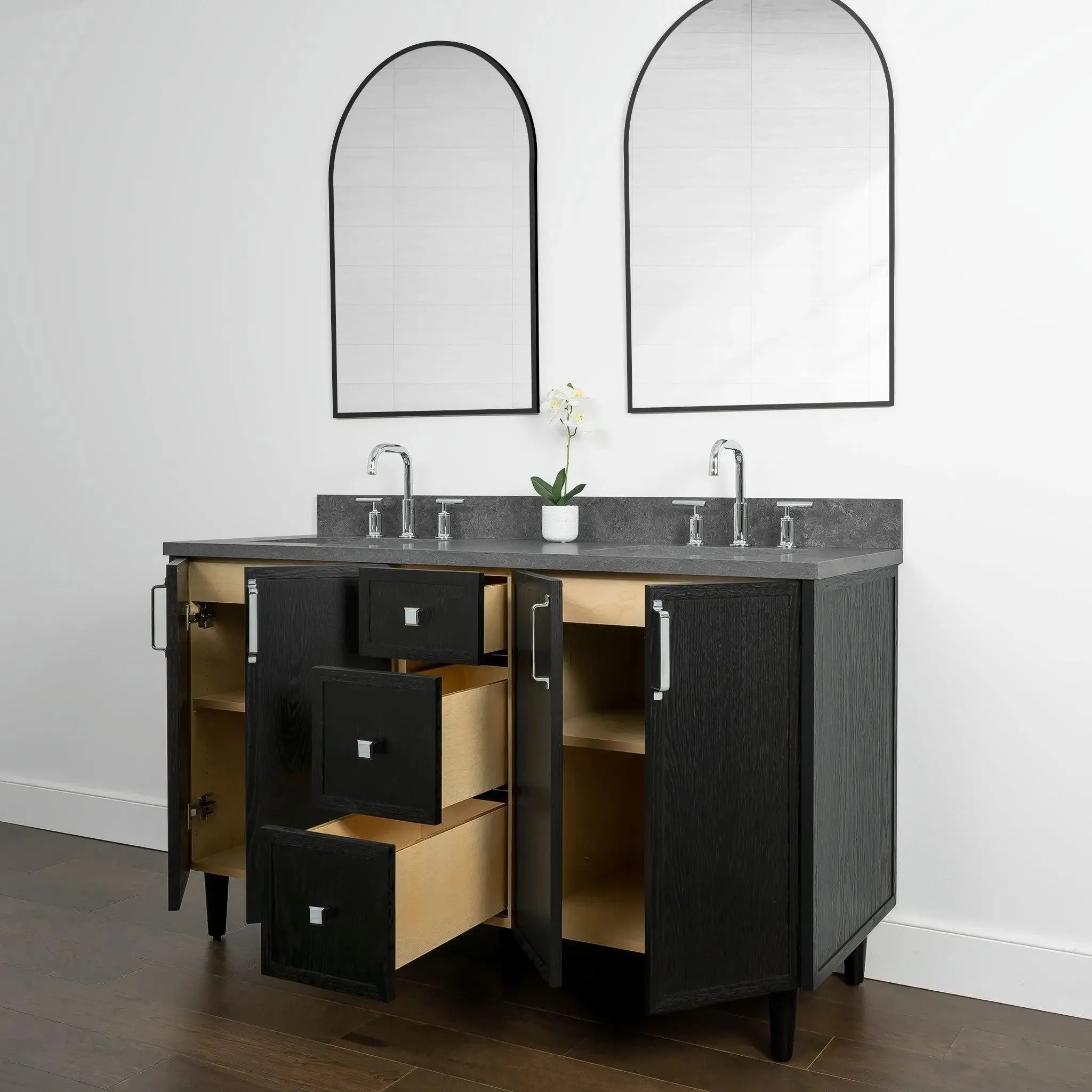 Cape Breton 60" Blackened Oak Bathroom Vanity, Double Sink