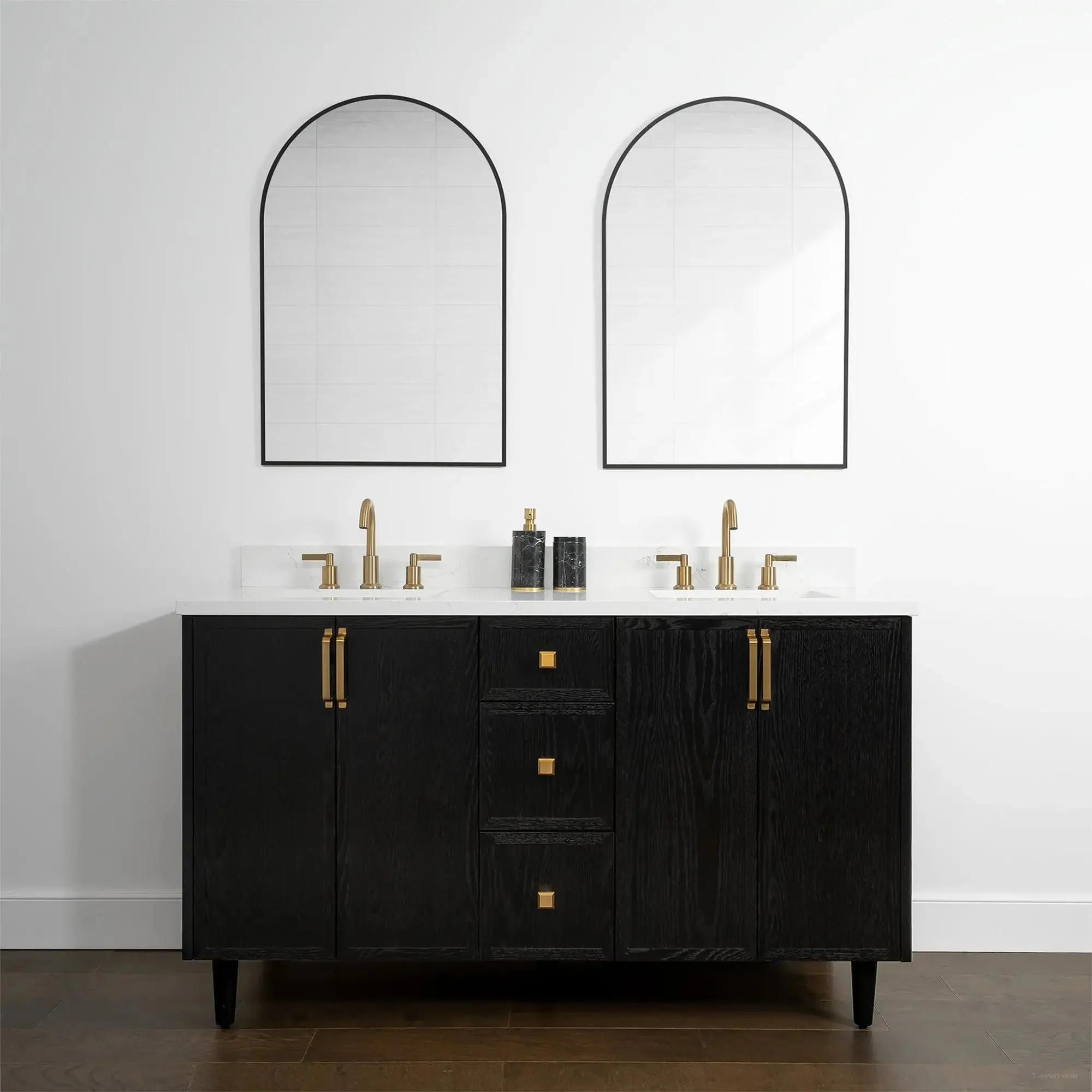 Cape Breton 60" Blackened Oak Bathroom Vanity, Double Sink