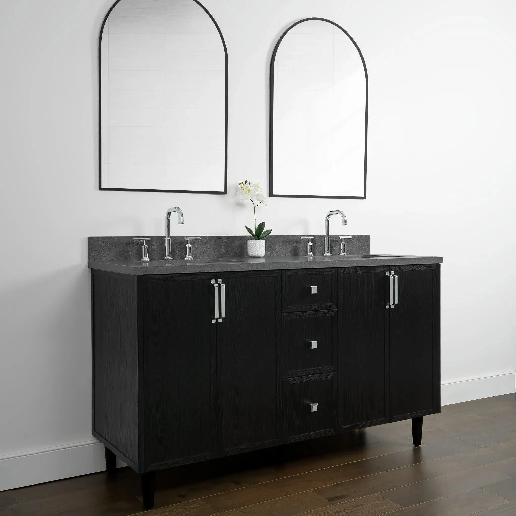 Cape Breton 60" Blackened Oak Bathroom Vanity, Double Sink