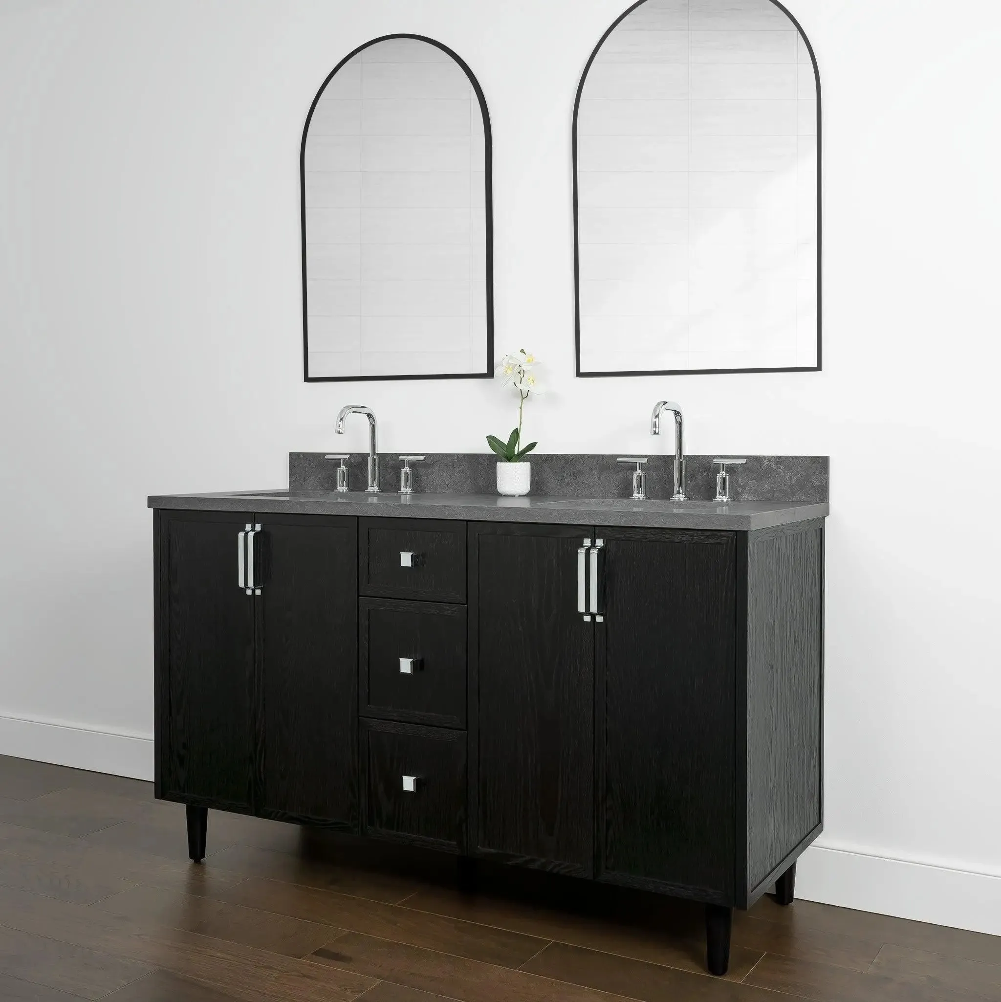 Cape Breton 60" Blackened Oak Bathroom Vanity, Double Sink