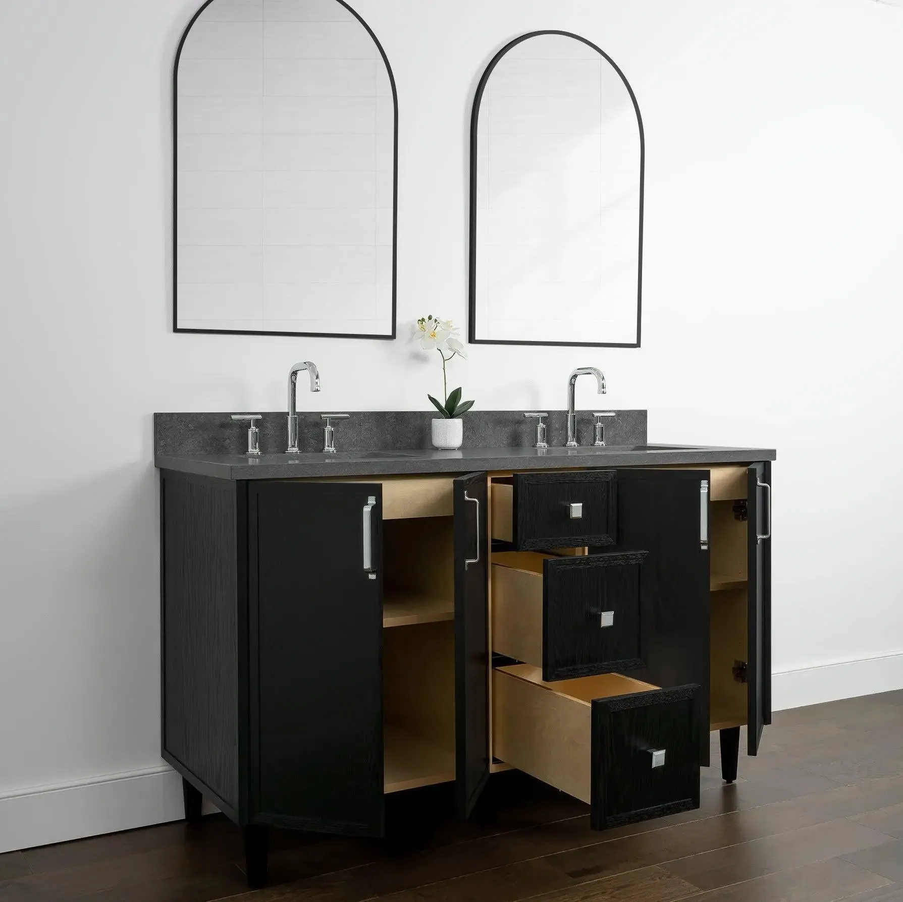 Cape Breton 60" Blackened Oak Bathroom Vanity, Double Sink