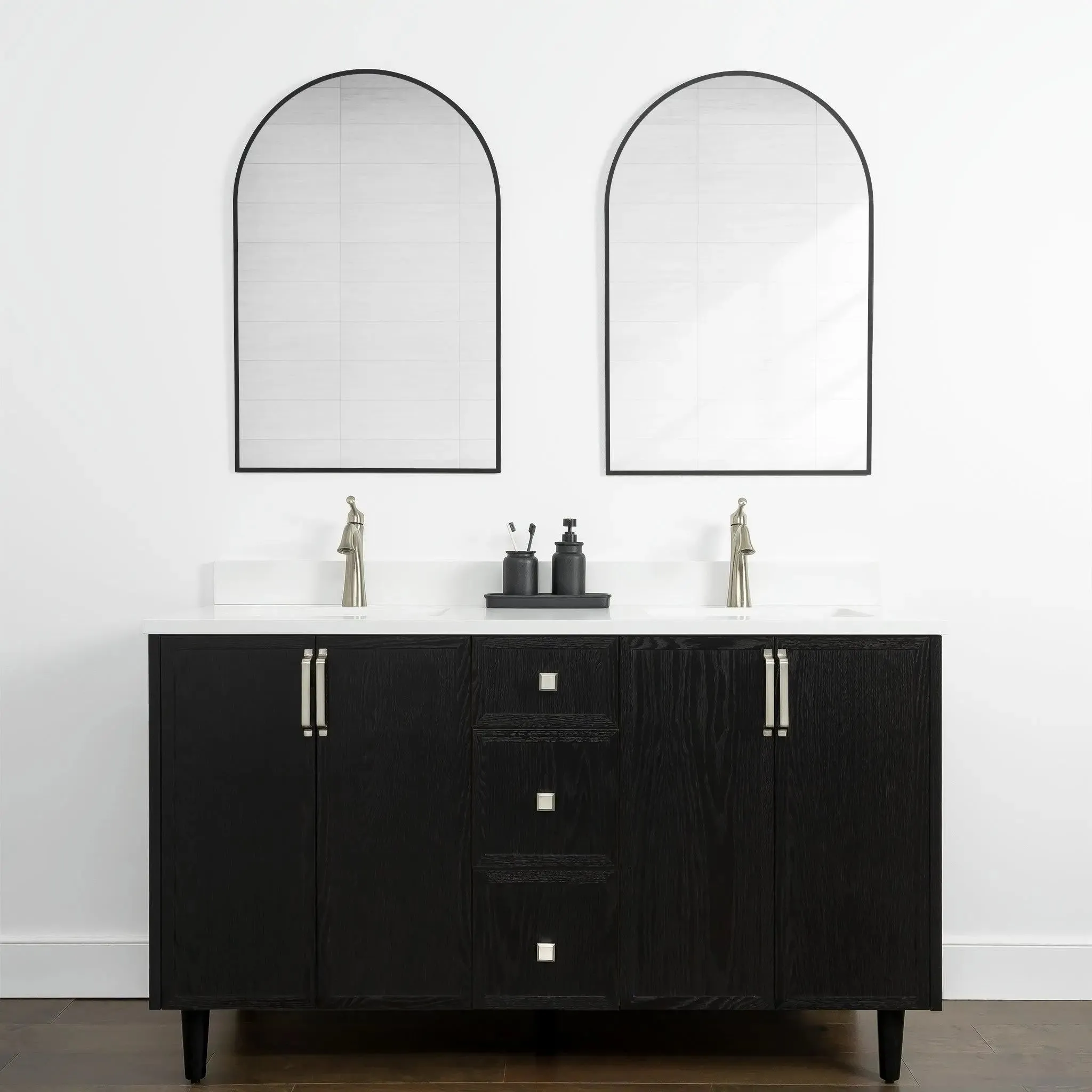 Cape Breton 60" Blackened Oak Bathroom Vanity, Double Sink