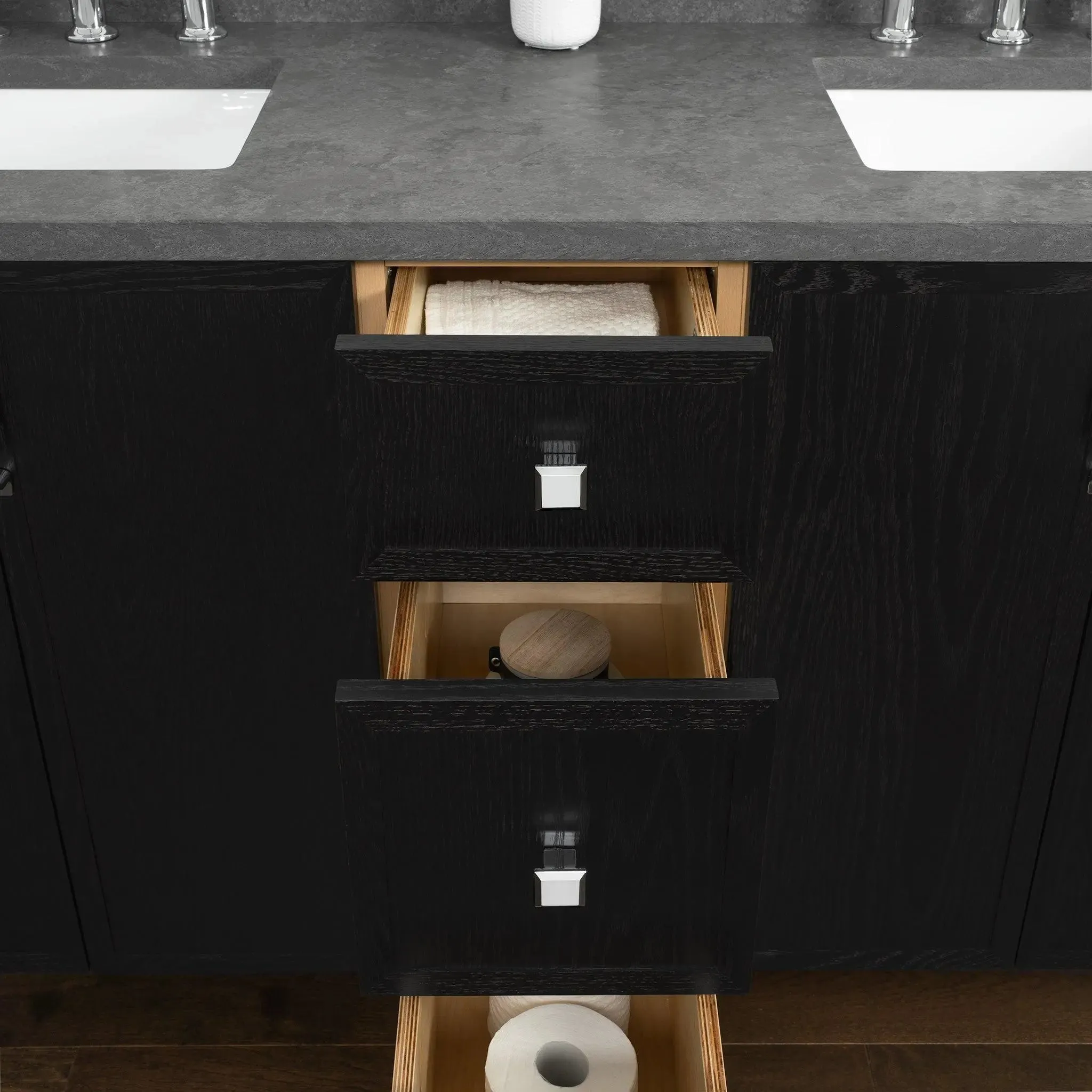 Cape Breton 60" Blackened Oak Bathroom Vanity, Double Sink
