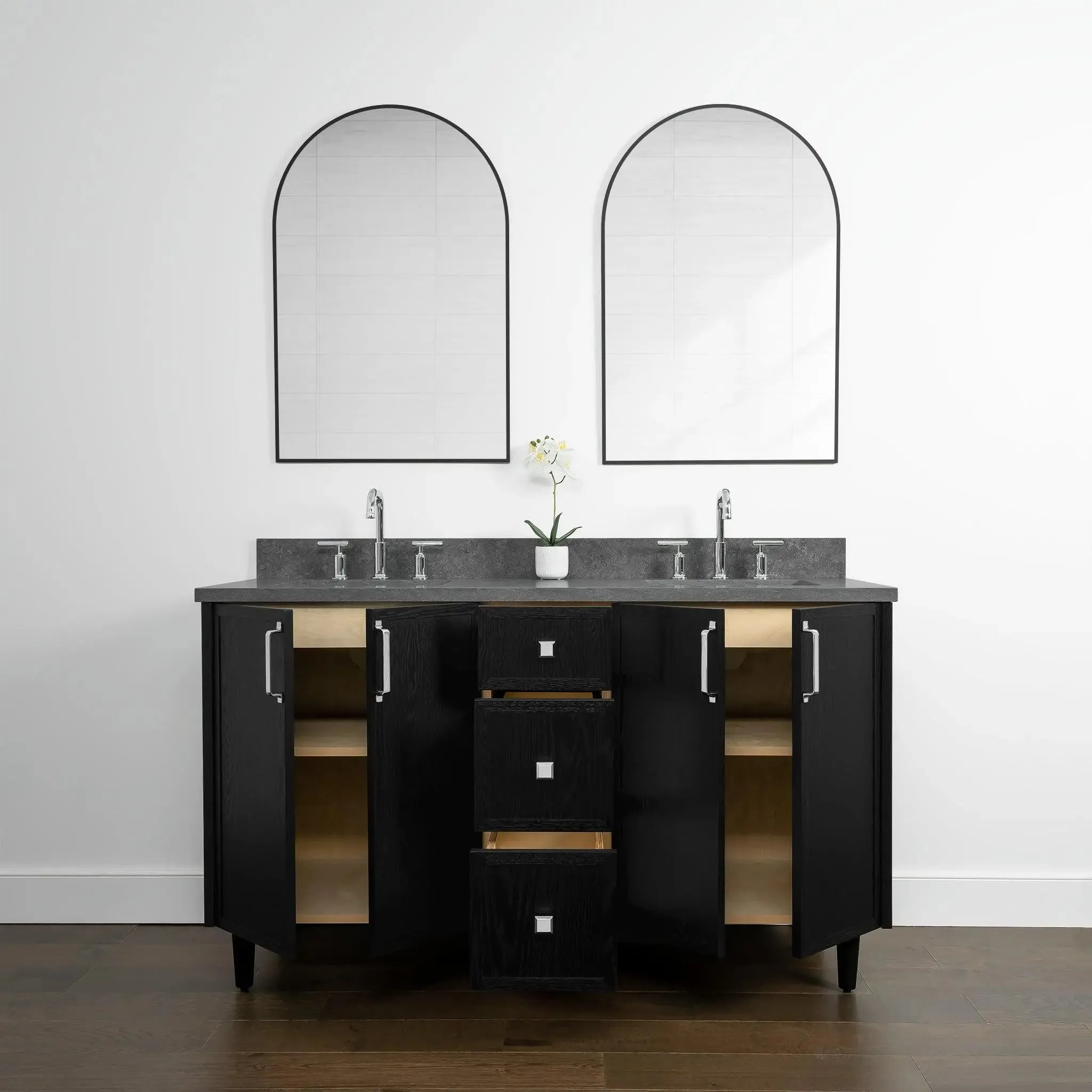Cape Breton 60" Blackened Oak Bathroom Vanity, Double Sink