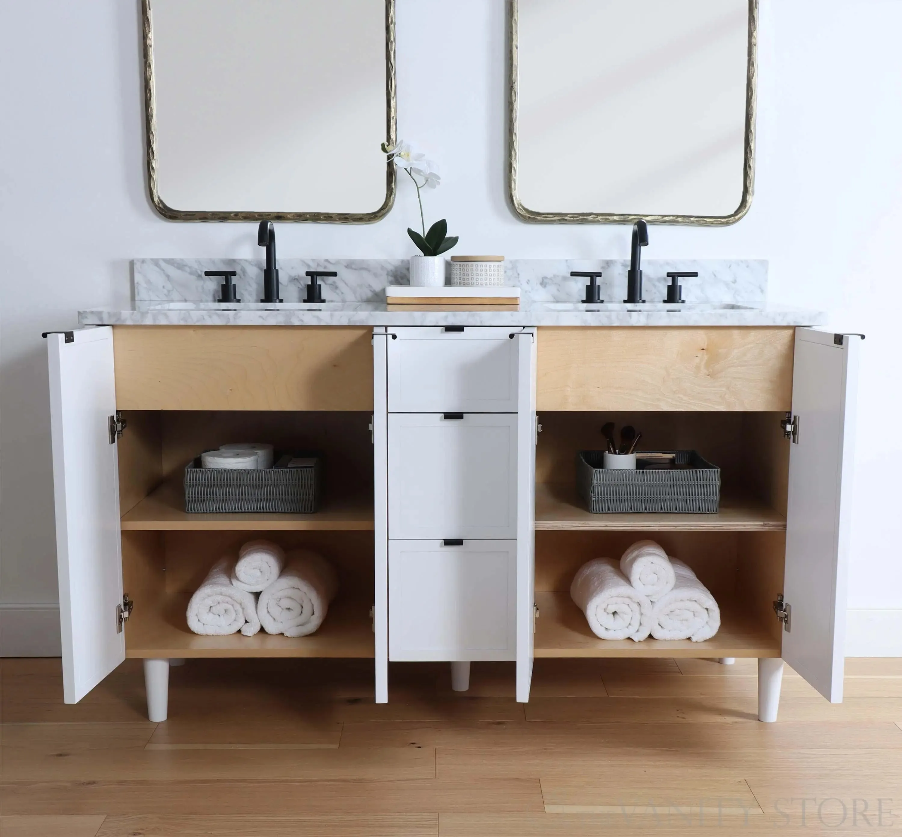 Cape Breton 60" Satin White Bathroom Vanity, Double Sink