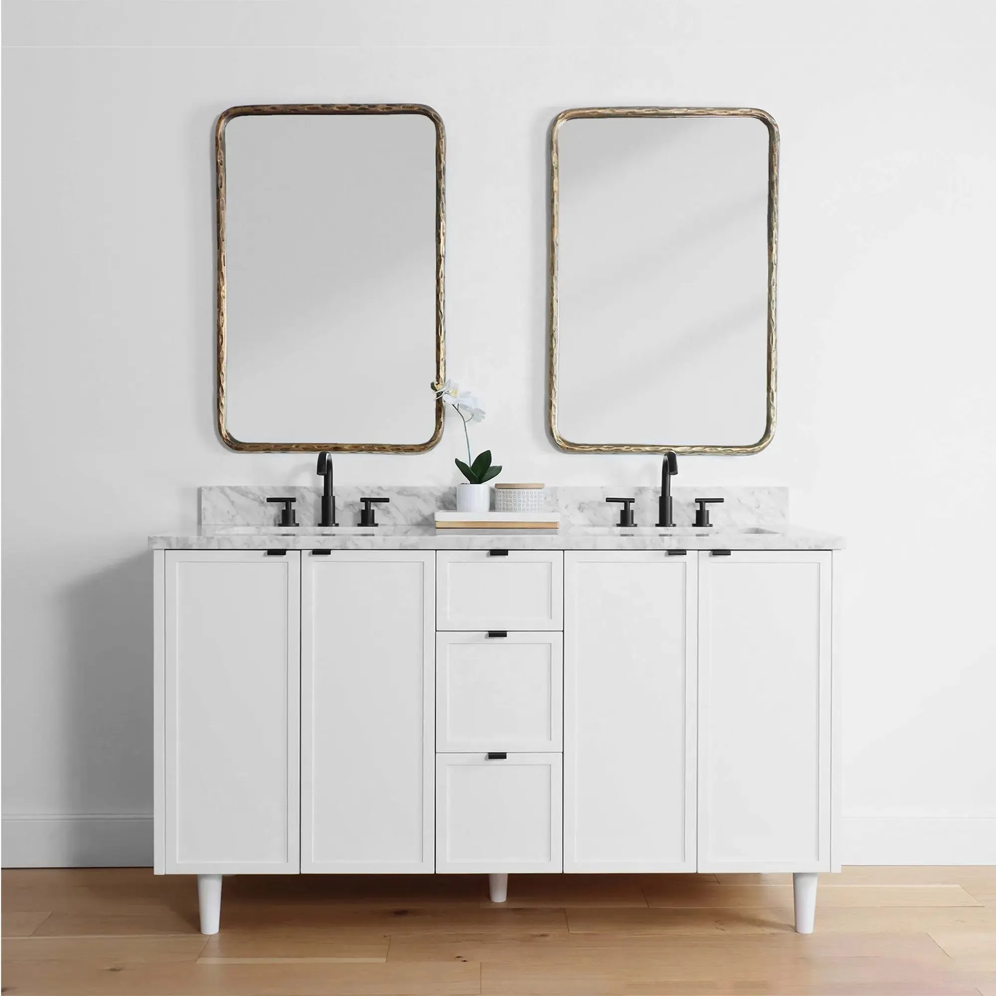 Cape Breton 60" Satin White Bathroom Vanity, Double Sink