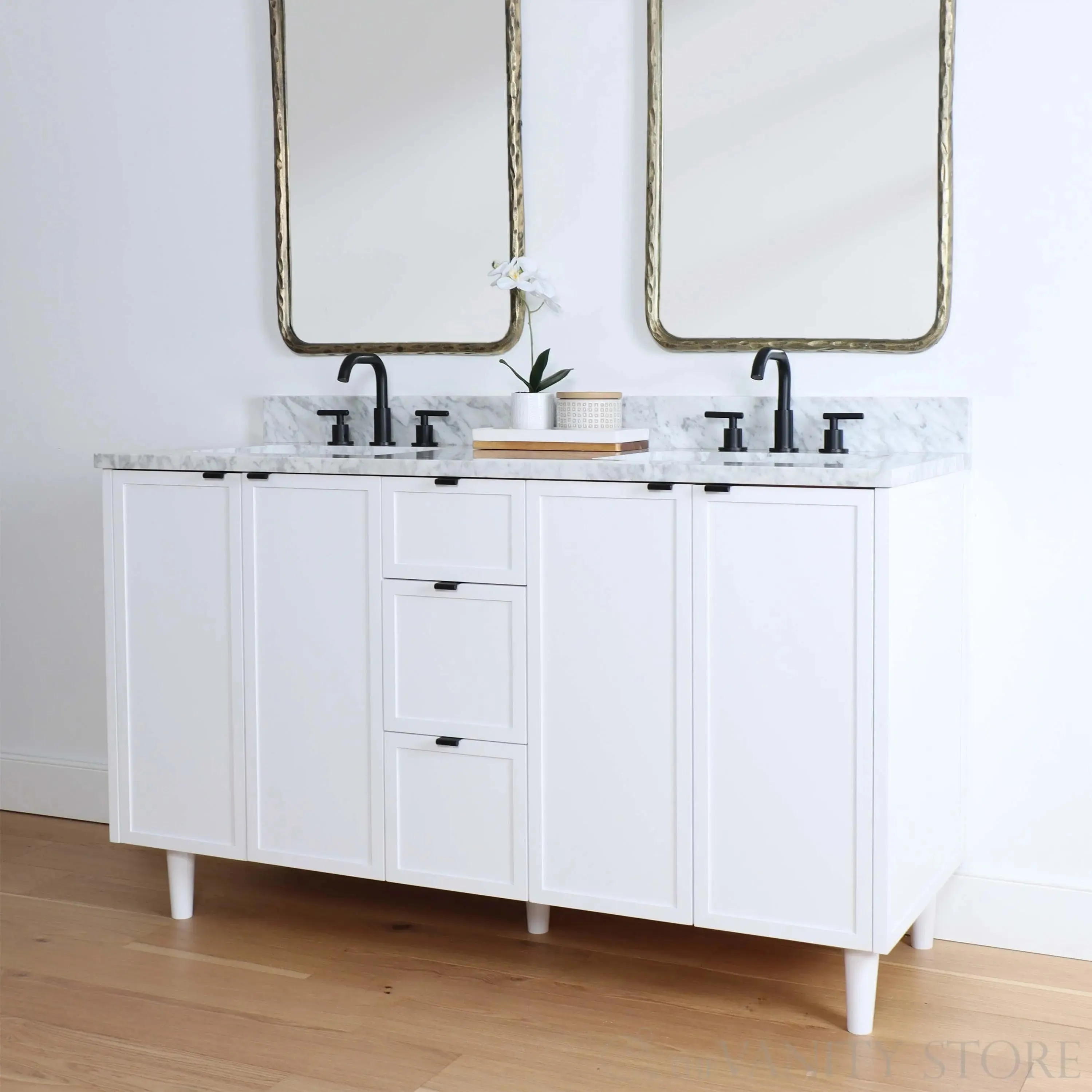 Cape Breton 60" Satin White Bathroom Vanity, Double Sink
