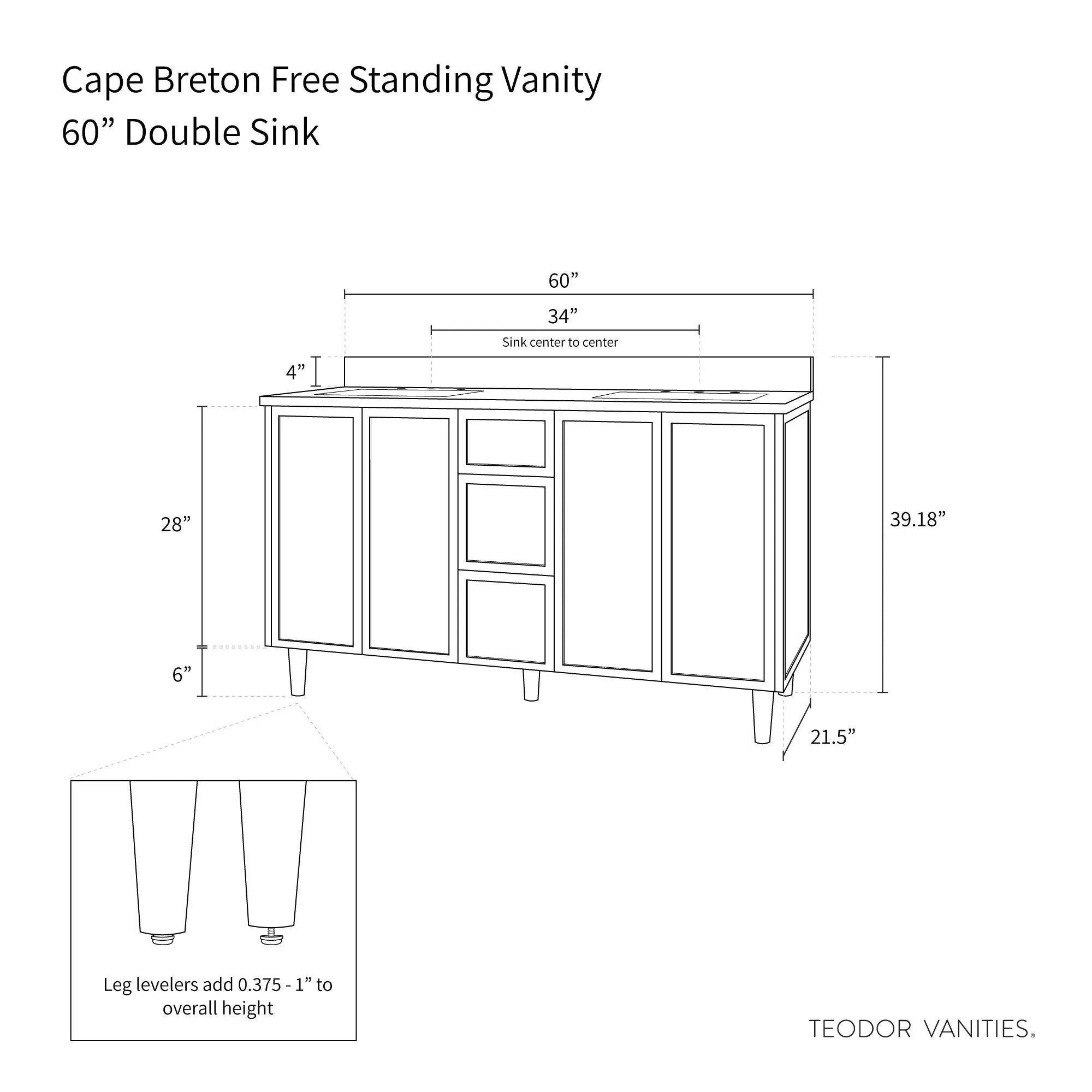 Cape Breton 60" Satin White Bathroom Vanity, Double Sink