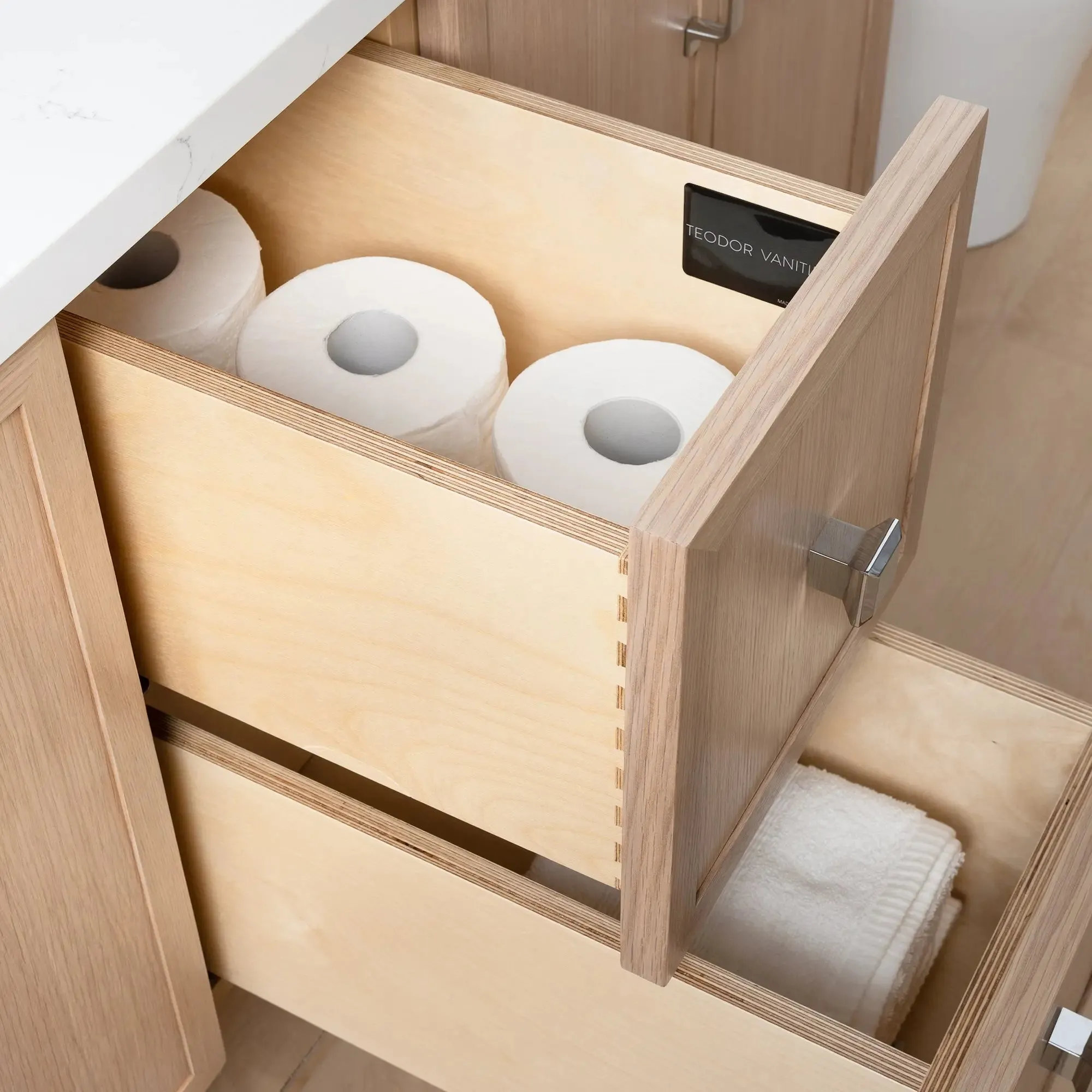 Cape Breton 60" Wall Mount White Oak Bathroom Vanity, Double Sink