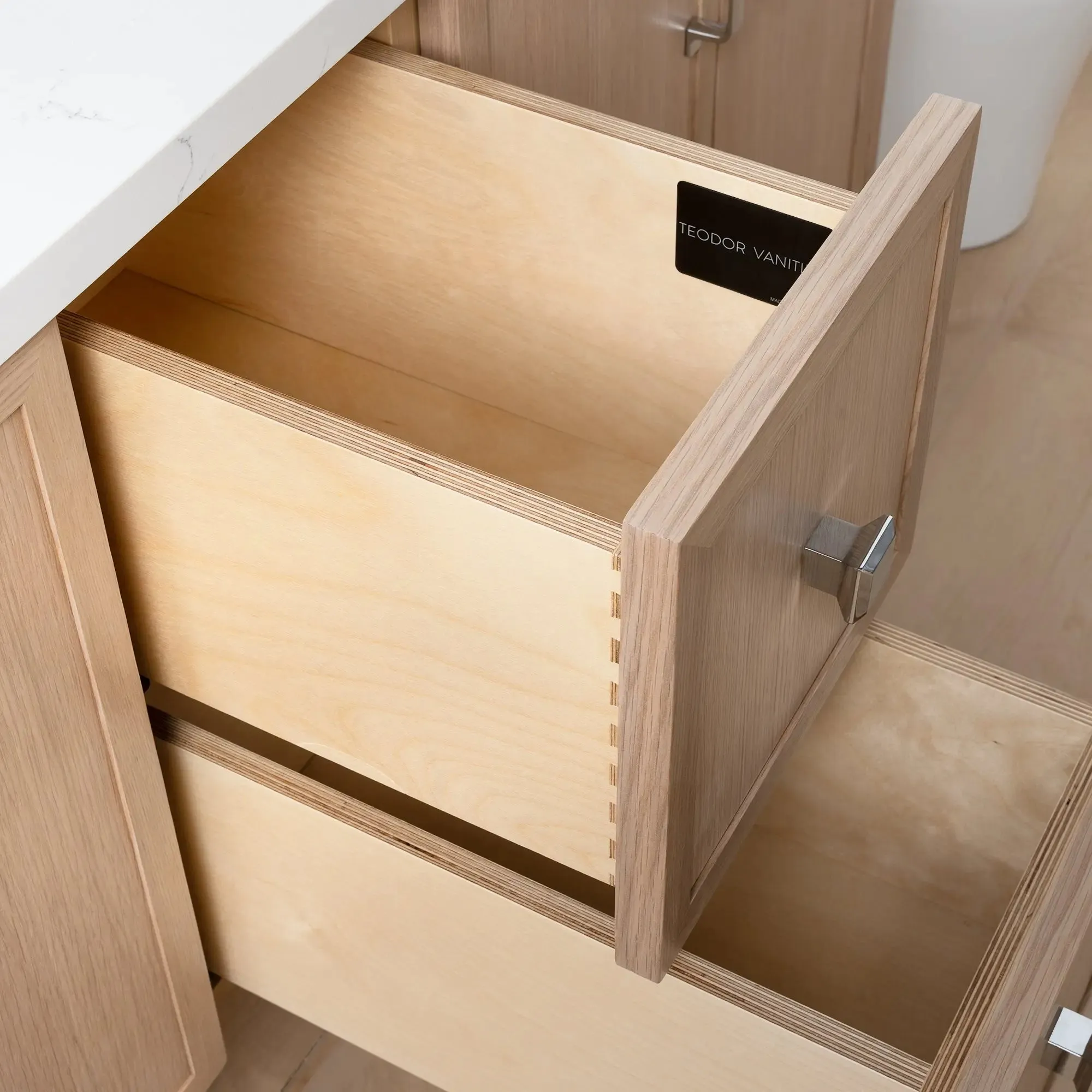 Cape Breton 60" Wall Mount White Oak Bathroom Vanity, Double Sink