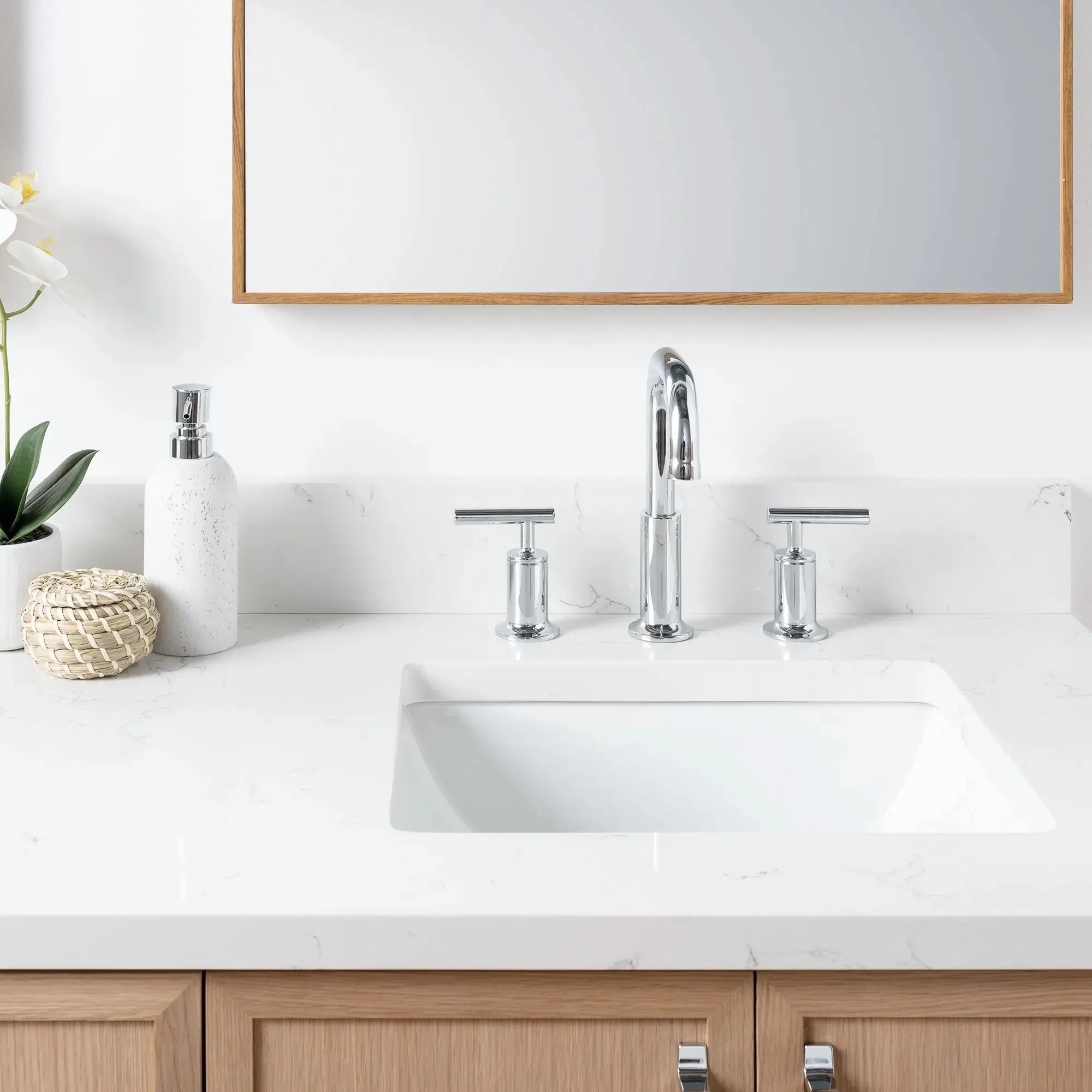 Cape Breton 60" Wall Mount White Oak Bathroom Vanity, Double Sink