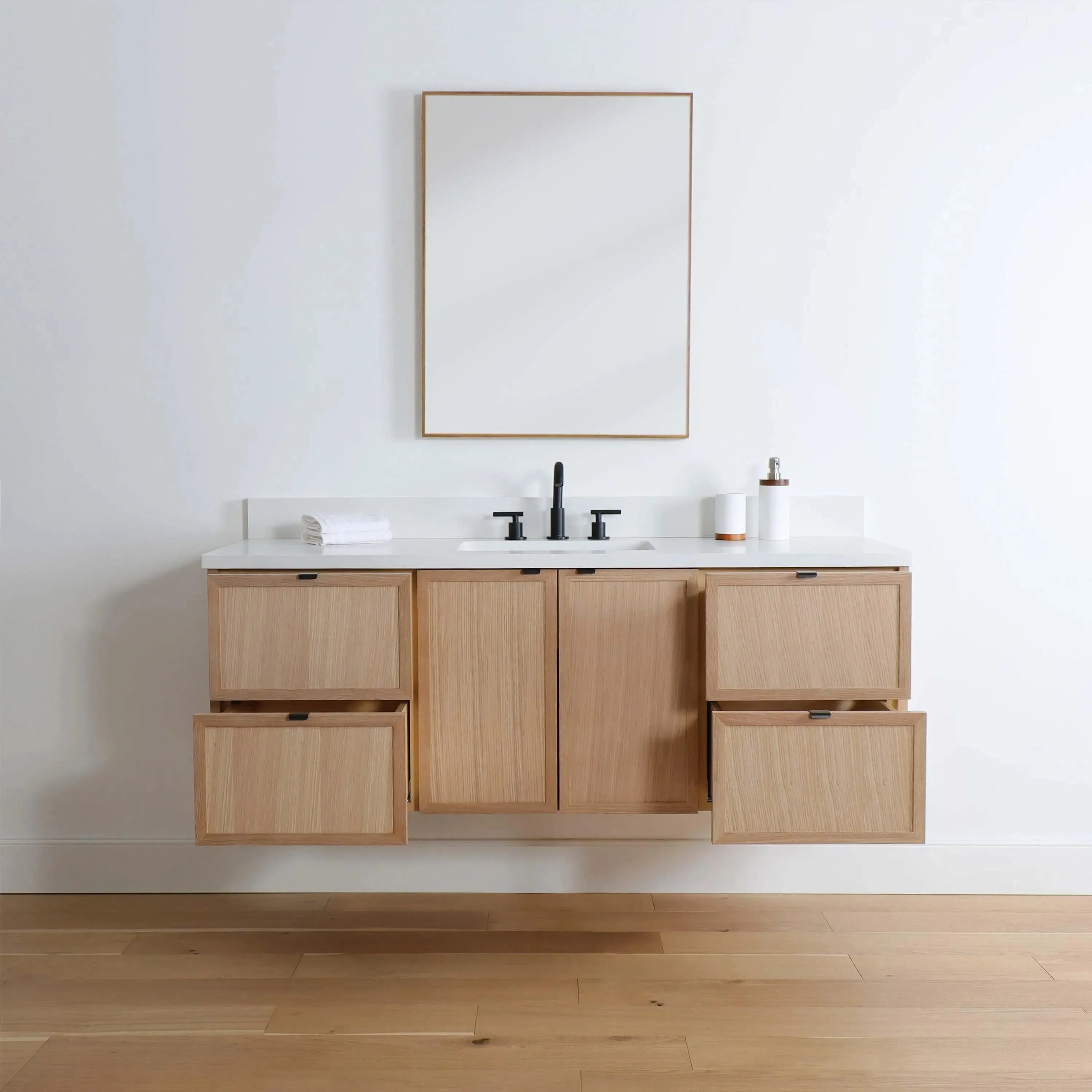 Cape Breton 60" Wall Mount White Oak Bathroom Vanity