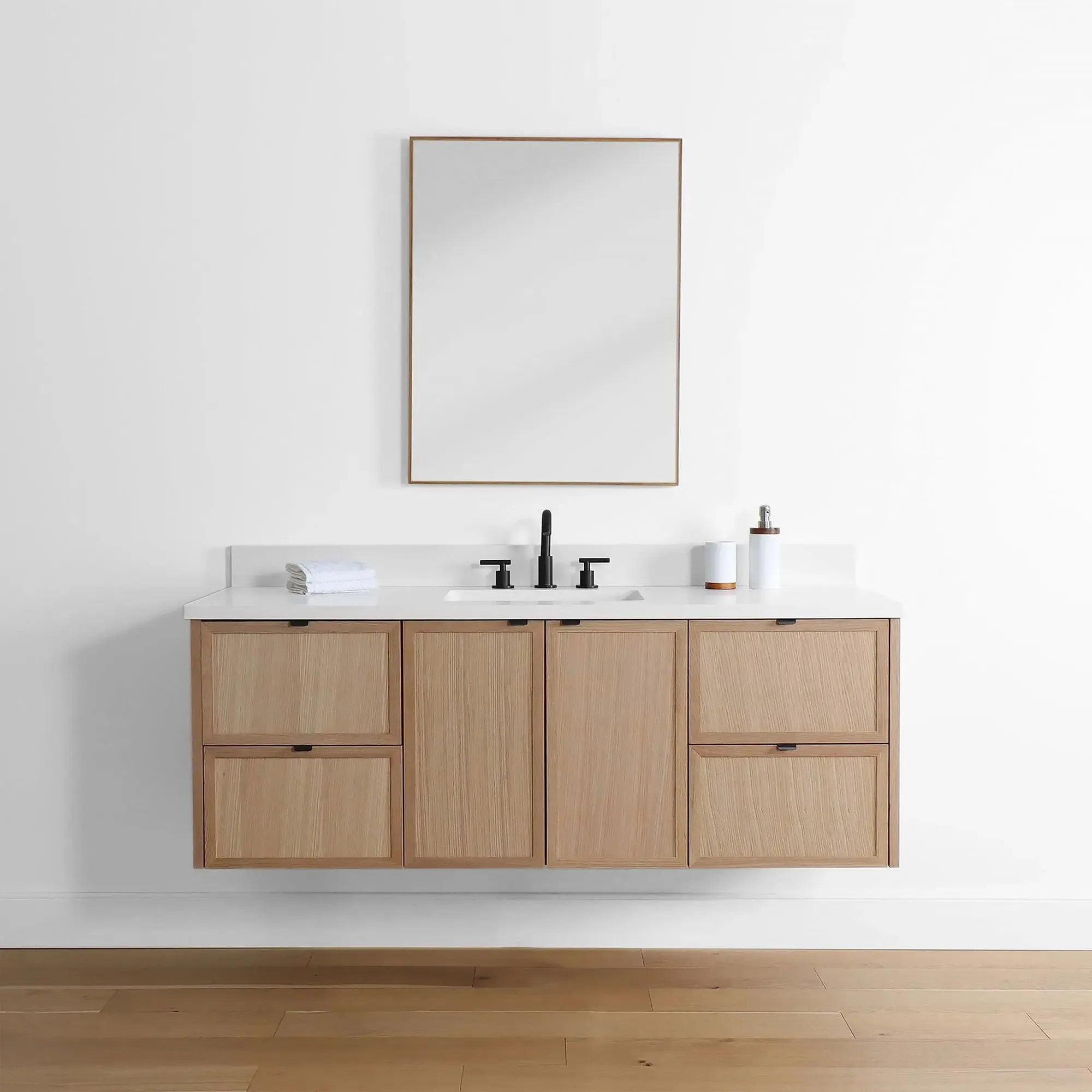 Cape Breton 60" Wall Mount White Oak Bathroom Vanity