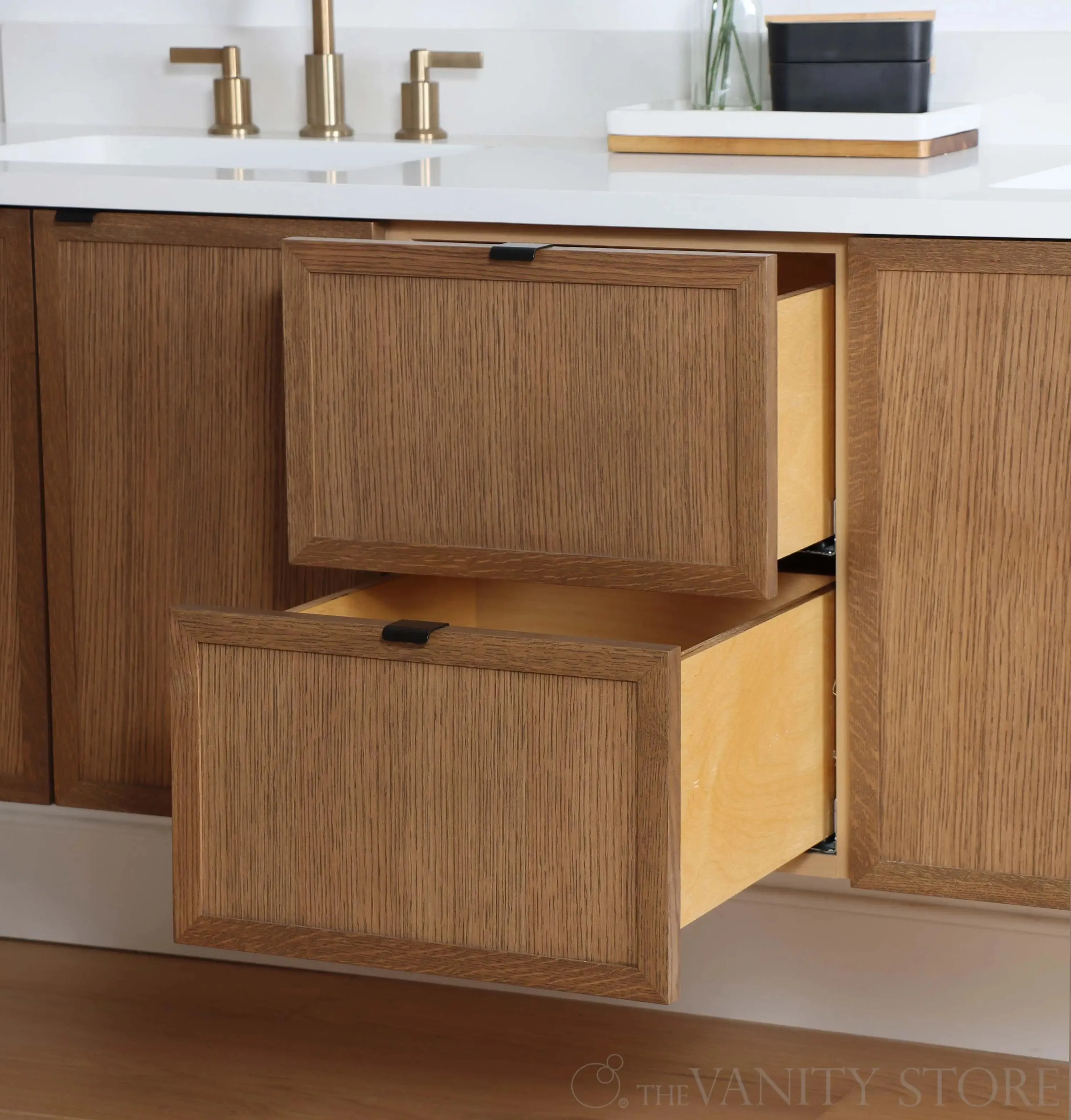 Cape Breton 72" Wall Mount Mid Century Oak Bathroom Vanity, Double Sink