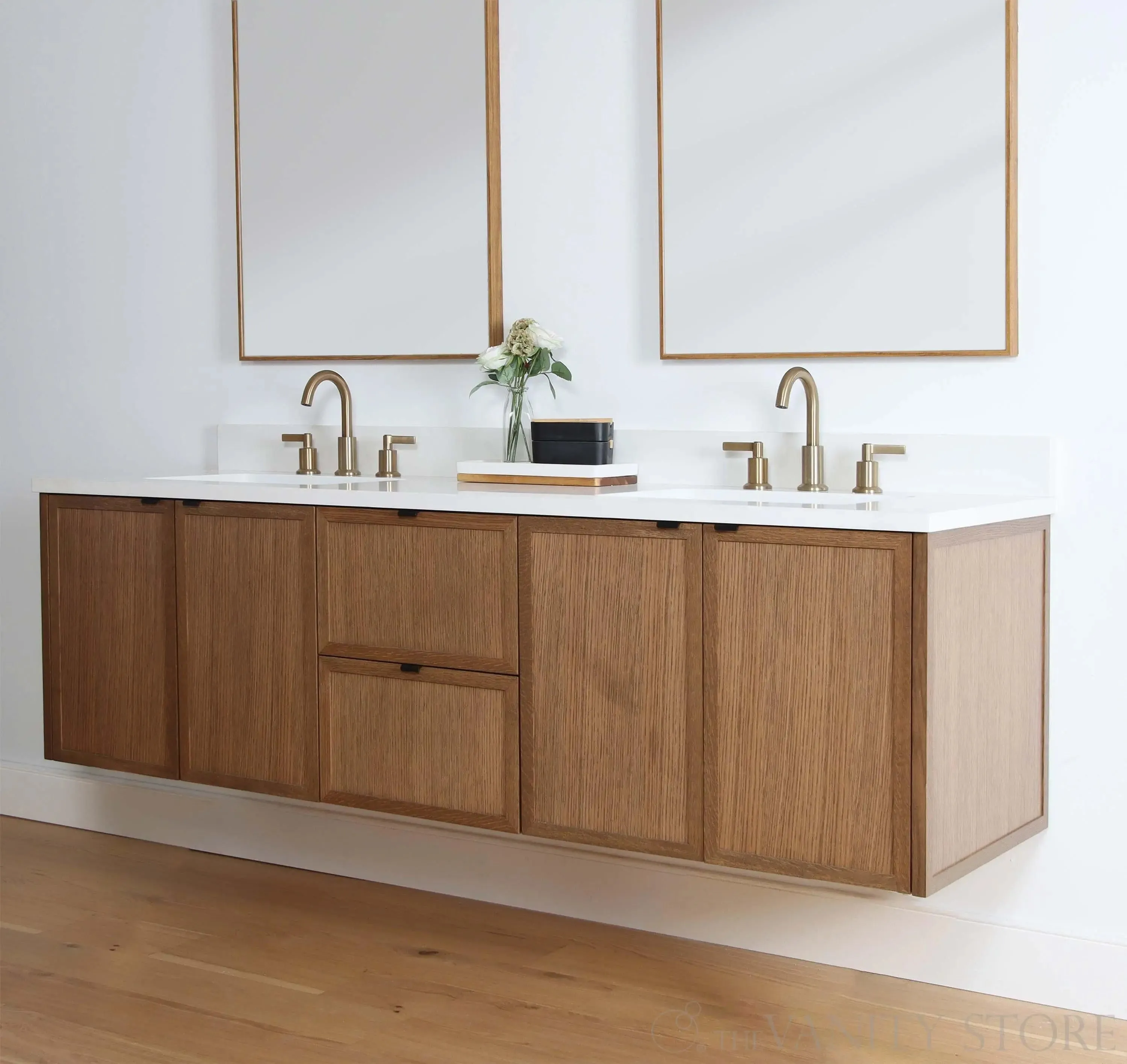 Cape Breton 72" Wall Mount Mid Century Oak Bathroom Vanity, Double Sink