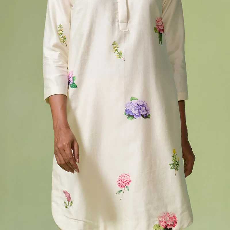 Chanderi Kurta Set For Women | Floral Printed | Beige