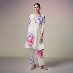 Chanderi Printed Kurta Set for Women | Ivory