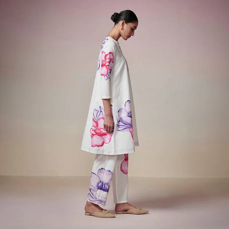 Chanderi Printed Kurta Set for Women | Ivory