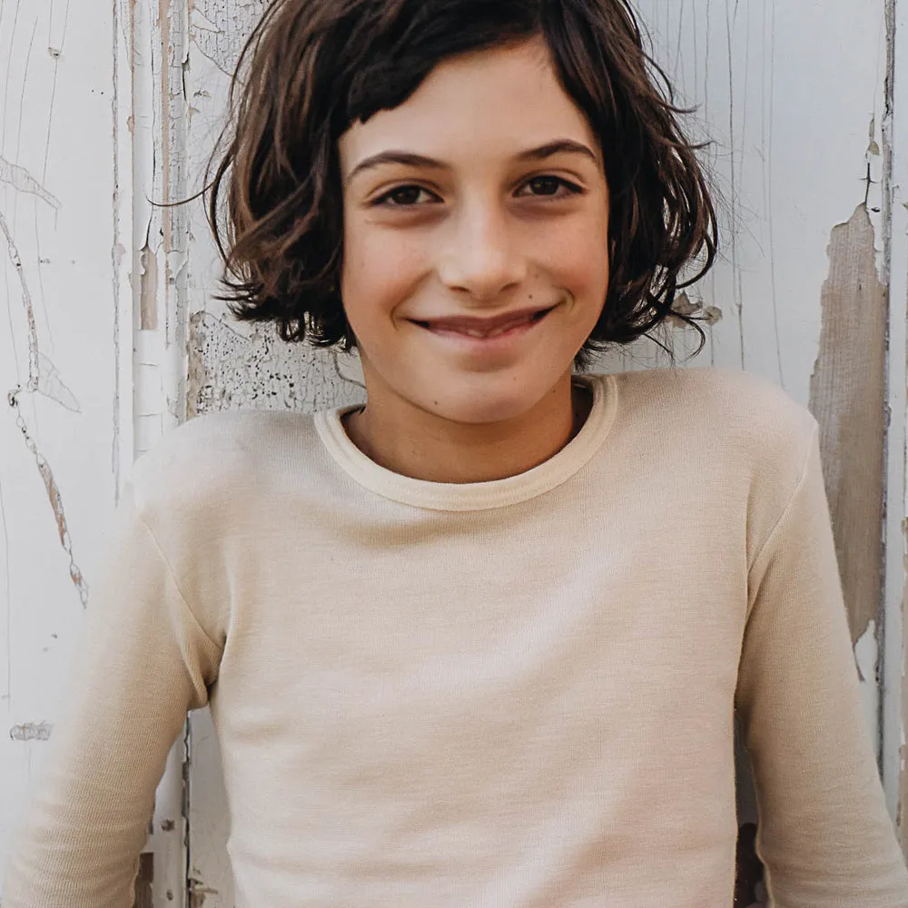 Child's Thermal / PJ Top - 100% Merino Wool - Natural (1-12y)