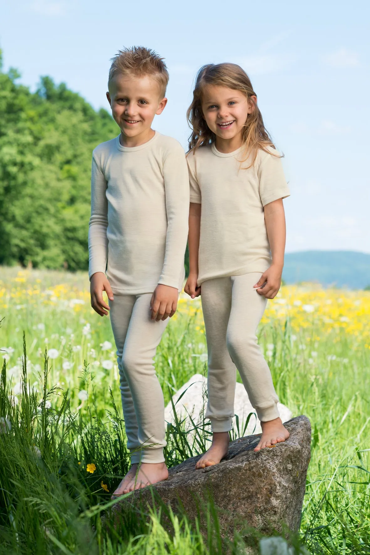 Child's Thermal / PJ Top - 100% Merino Wool - Natural (1-12y)