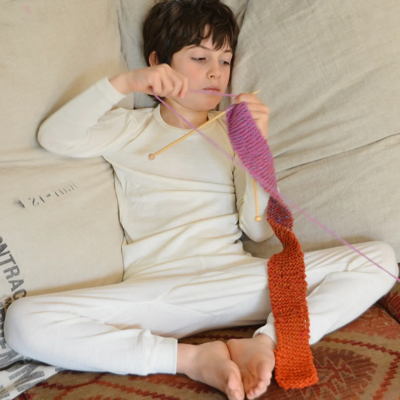 Child's Thermal / PJ Top - 100% Merino Wool - Natural (1-12y)