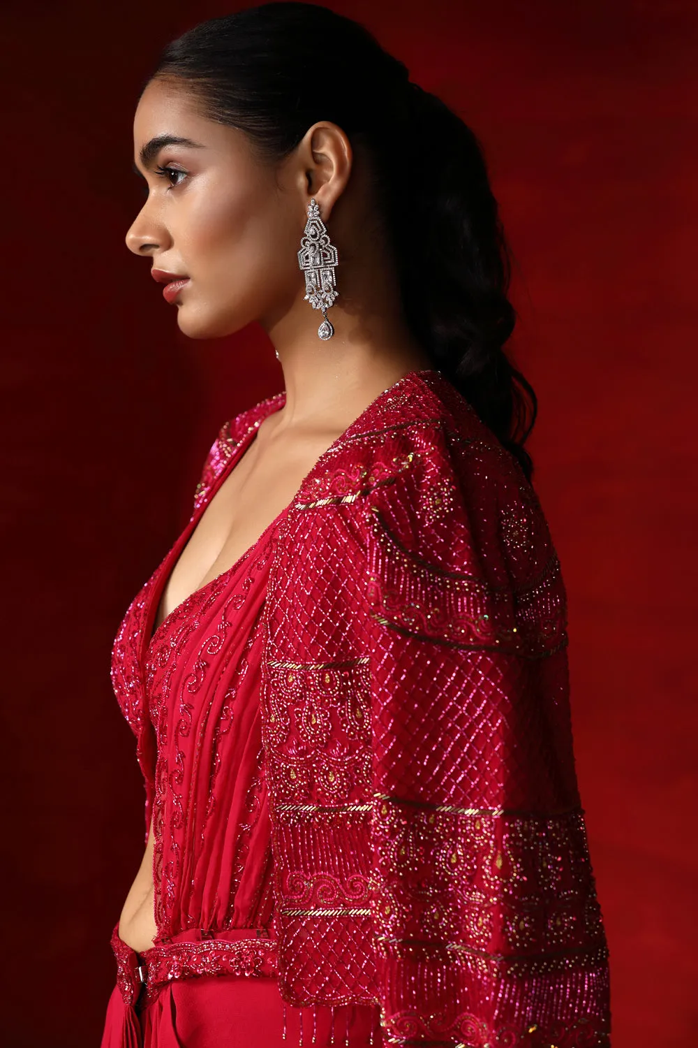 Drape Saree With Embroidered Cape And Choli