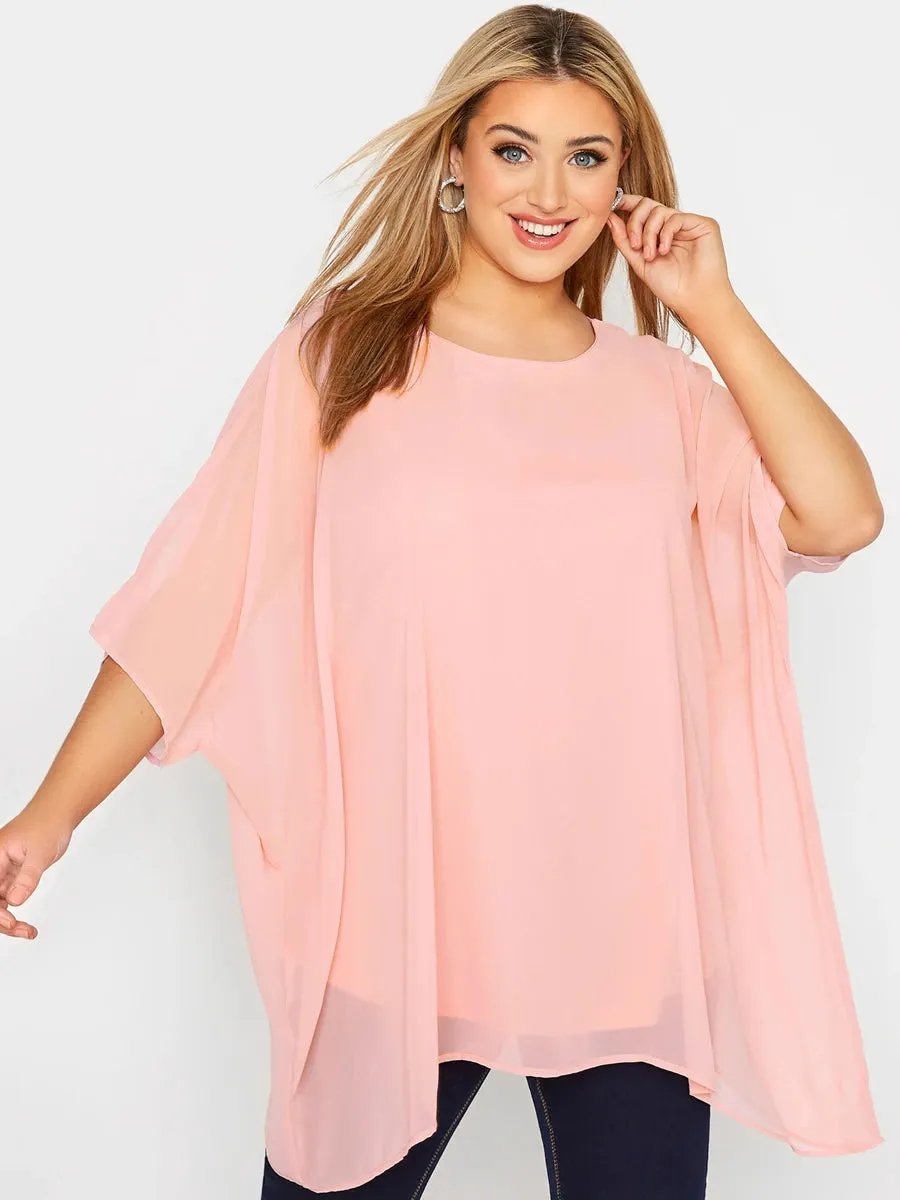 Elegant Summer Cape Blouse Women for Work Office Tunic Tops Large Size