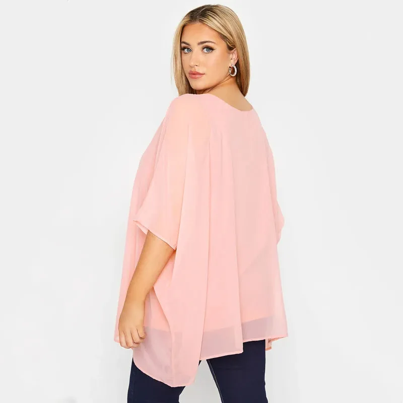 Elegant Summer Cape Blouse Women for Work Office Tunic Tops Large Size