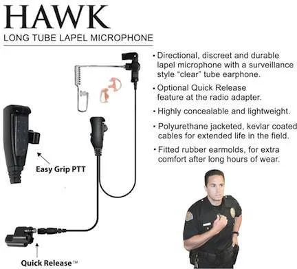 EP1327QR, Hawk, Lapel Mic, w/Quick Release fits Harris M/A COM
