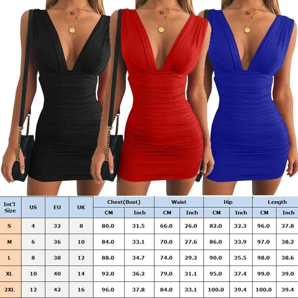 FashionSierra - New Summer Women's Bodycon Mini Dress Ladies Sleeveless V Neck Party Cocktail Club Slim Fit Dress Sundress