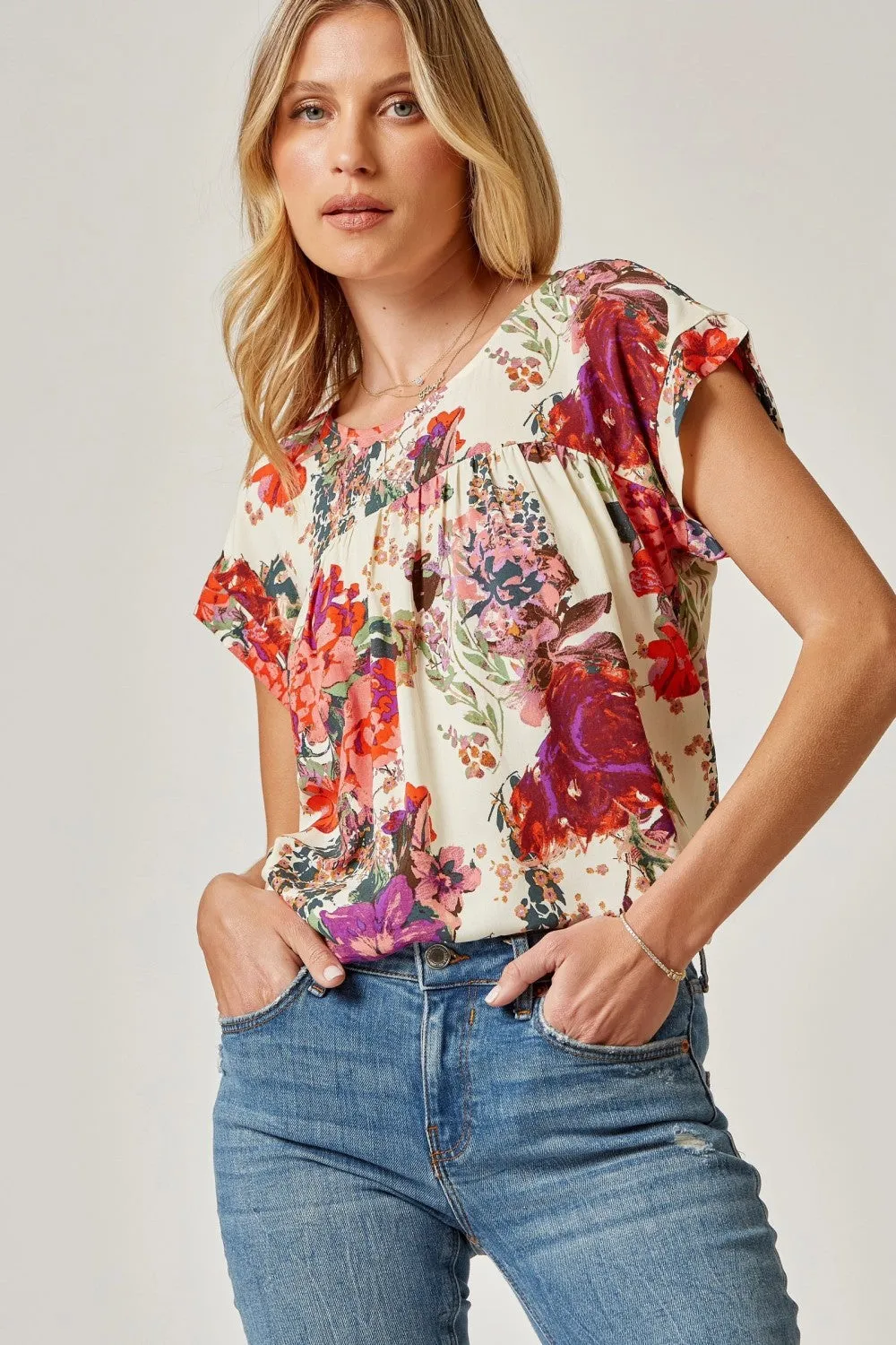 Floral Cap Sleeve Blouse