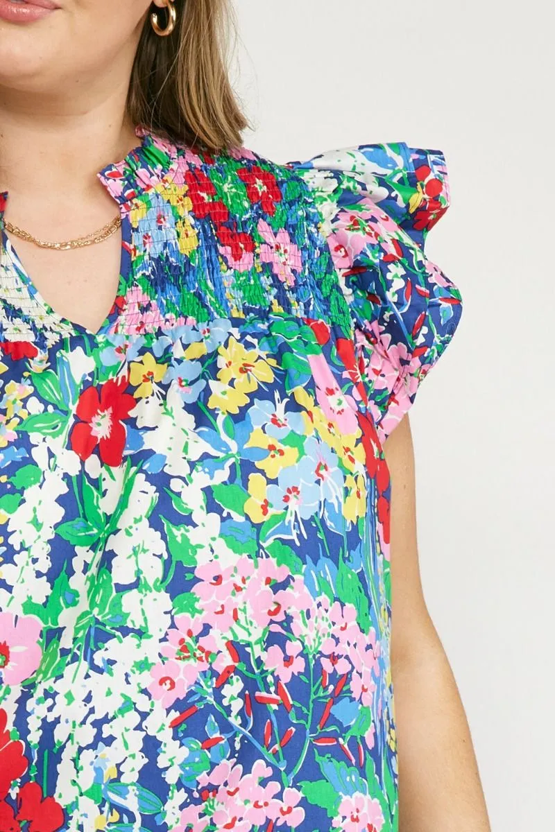 Floral Ruffle Sleeve Top