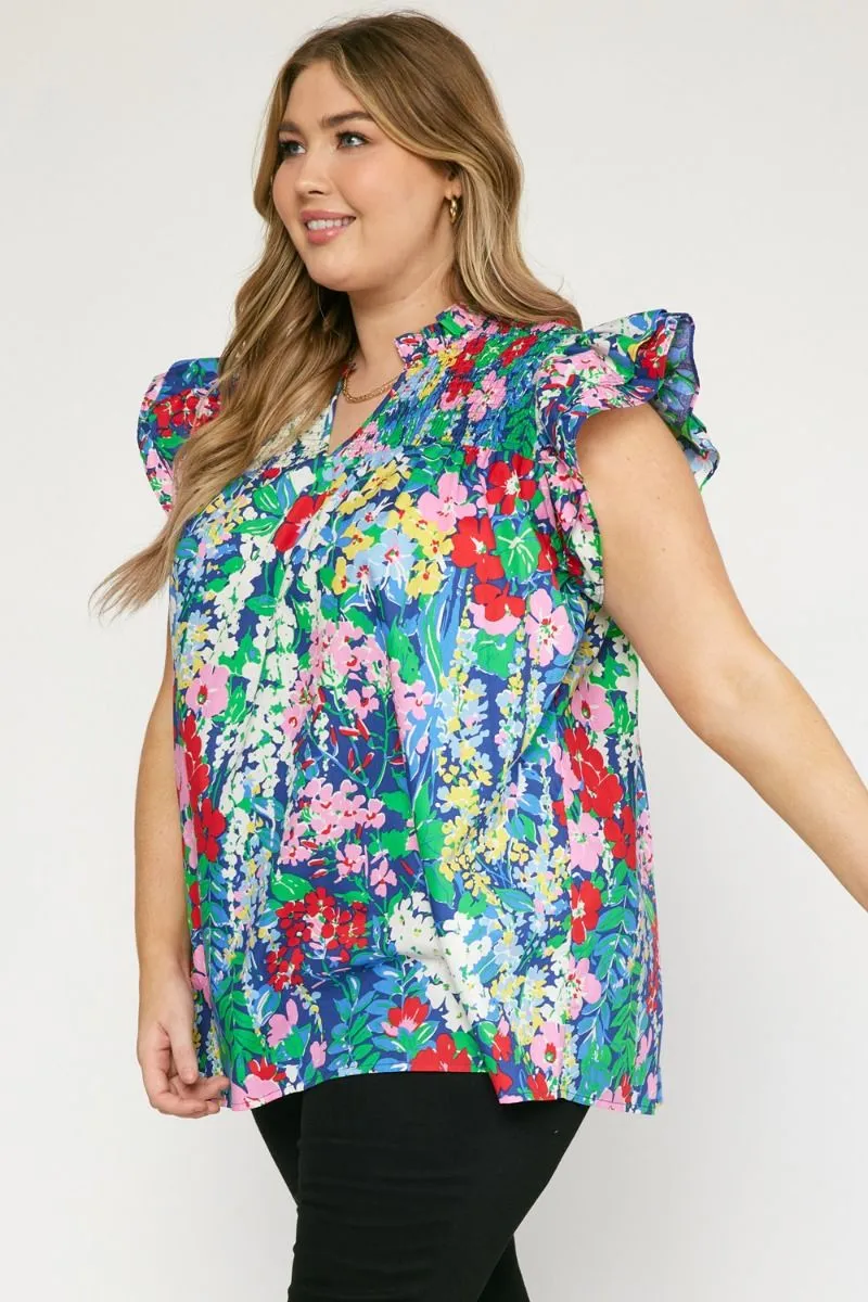 Floral Ruffle Sleeve Top