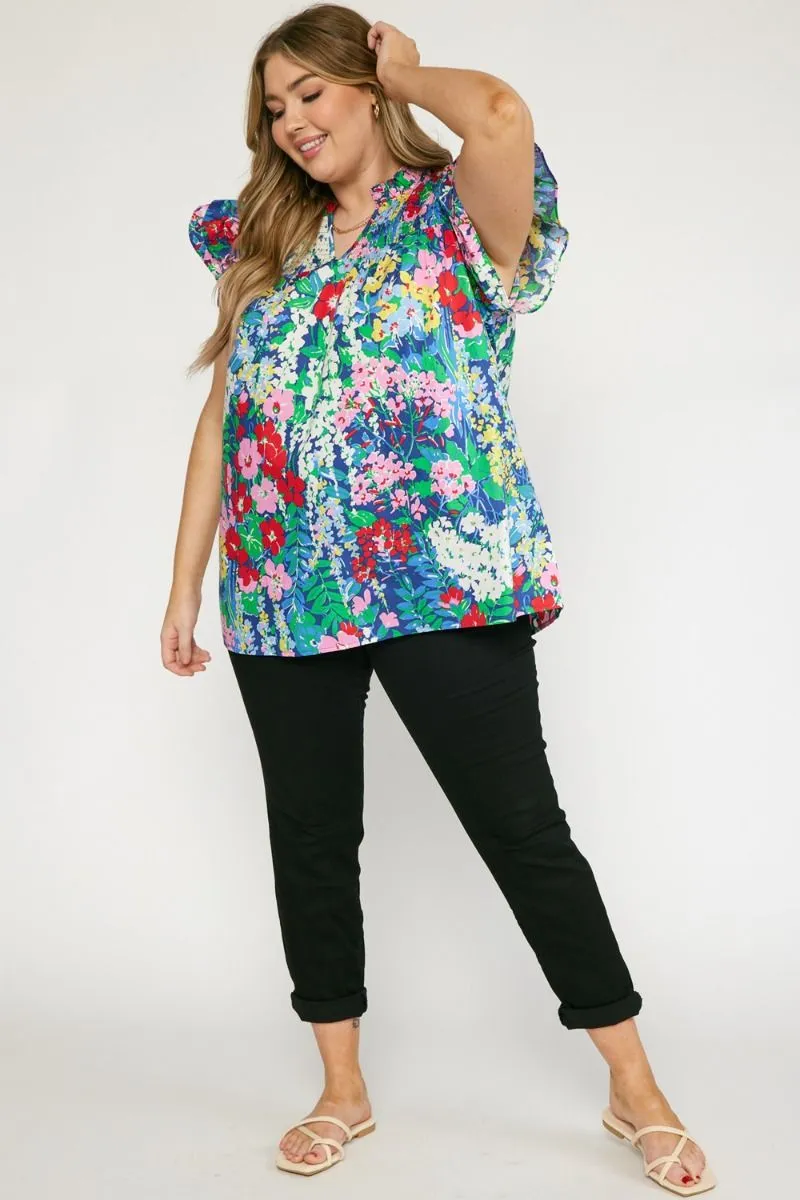 Floral Ruffle Sleeve Top