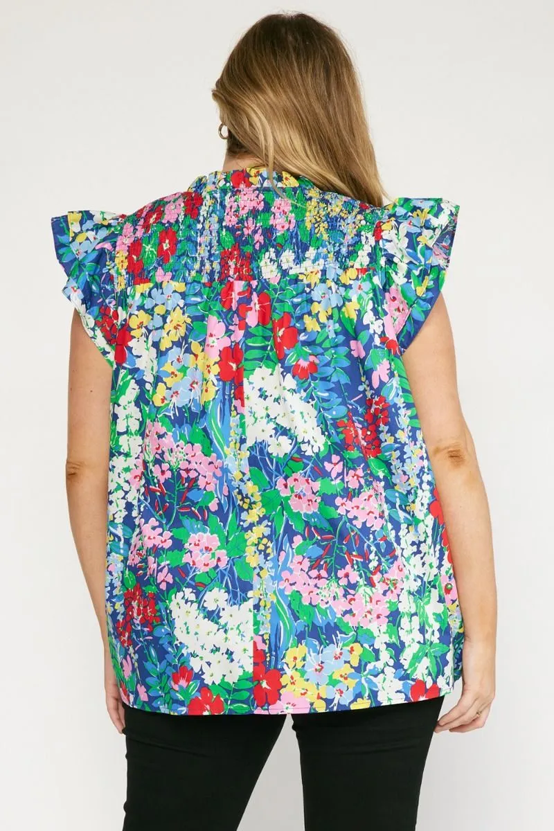 Floral Ruffle Sleeve Top