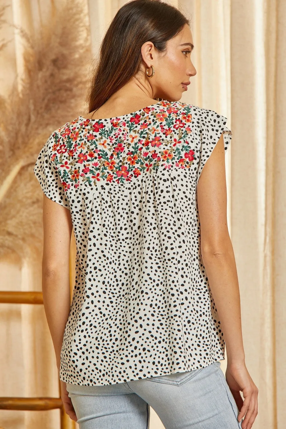 Flutter Sleeve Embroidered Top, Ivory