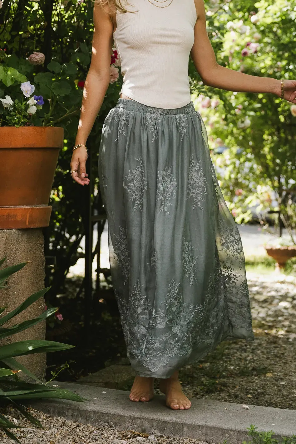 Grace Floral Tulle Skirt in Teal