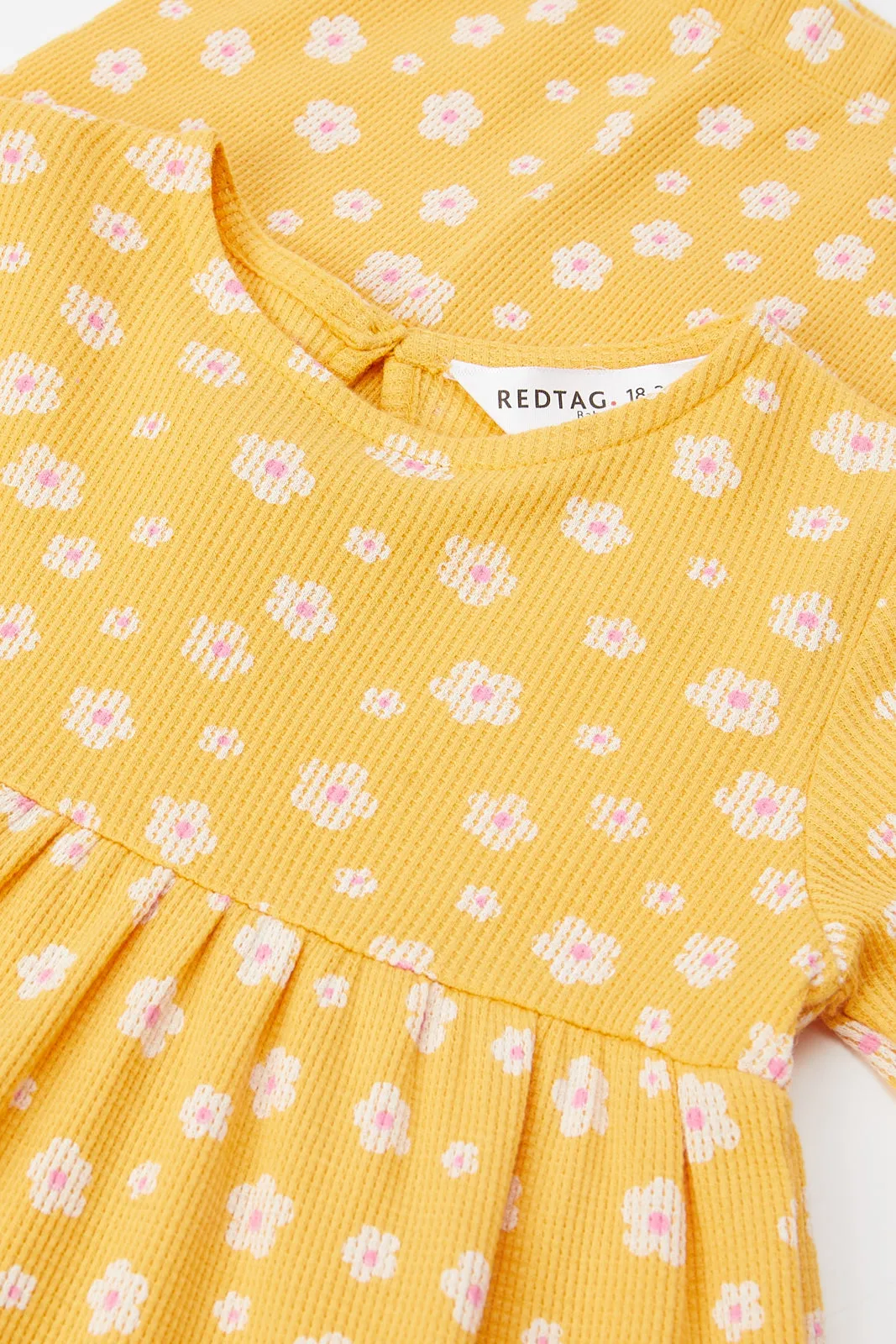 Infant Girls Mustard All Over Print Waffle Casual Set (2 Piece)